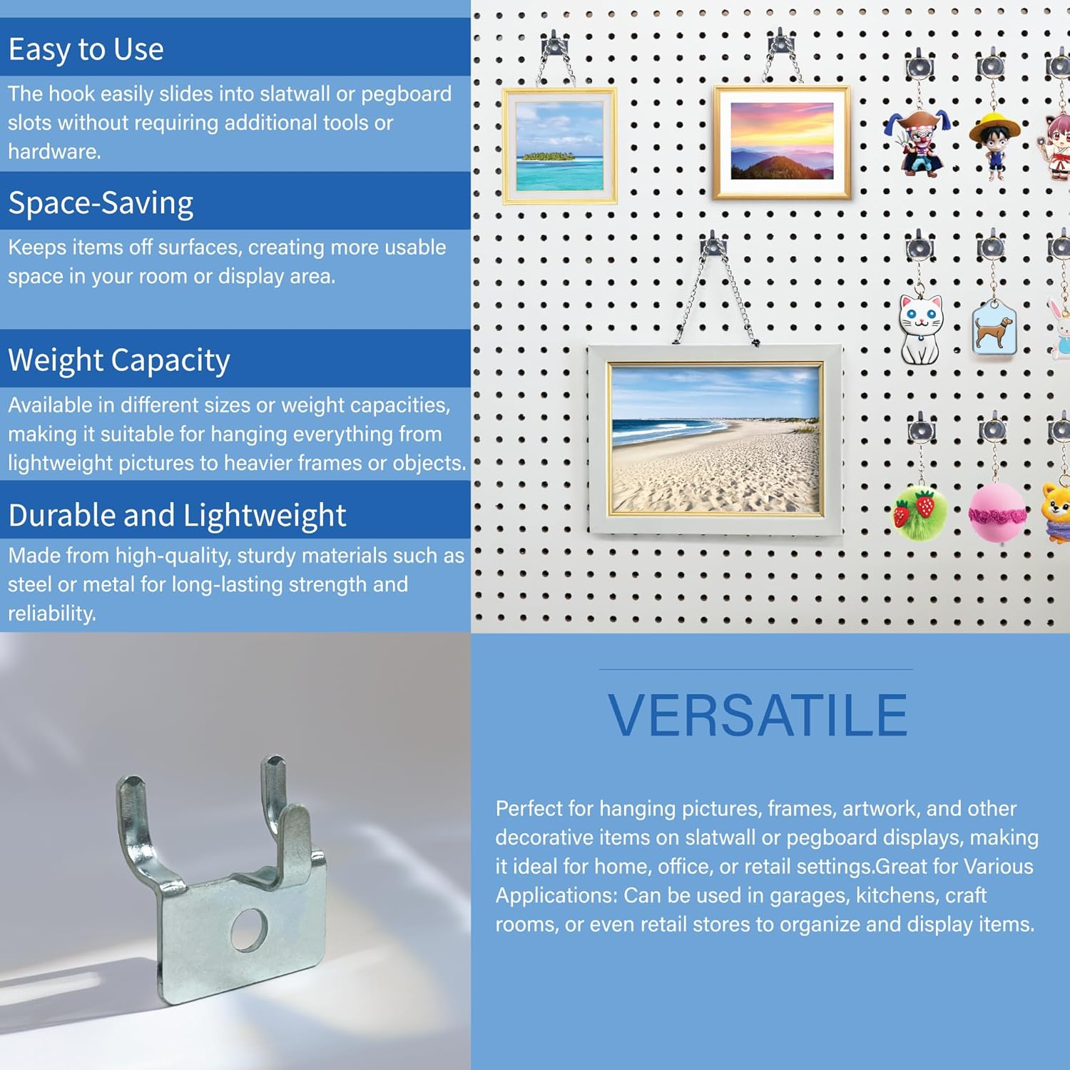 Pegboard Utility Notch Hook - Picture Hanger for Slatwall & Peg Wall - 25 Pack image number 1