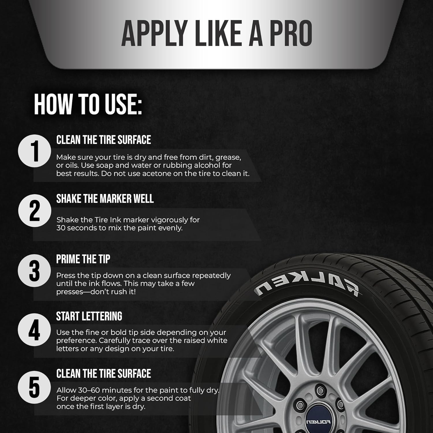 Paint Pen for Car Tires | Permanent and Waterproof | Carwash Safe (White, 1 Pen) image number 3