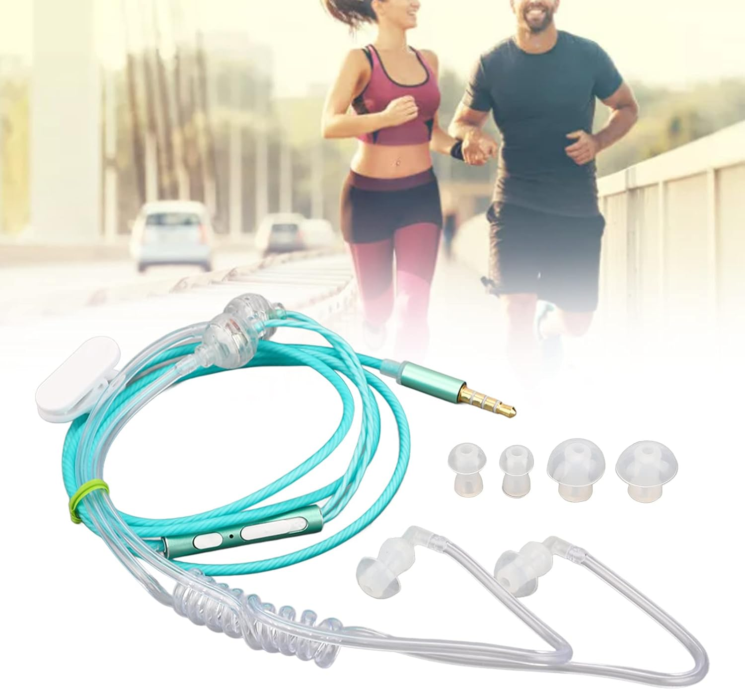 Ergonomic 3.5Mm Air Tube Headset Radiation Noise Reduction for Laptop Tablet Walkie Talkie - Green