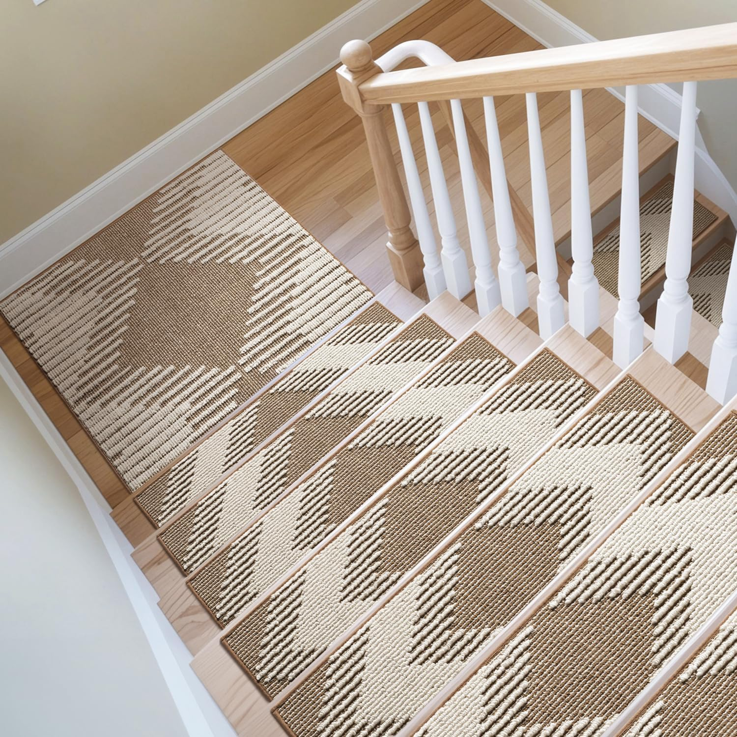 PADOOR 15PC Stair-Treads Non Slip, 3D Peel and Stick Stair Treads for Wooden Steps Indoor, Stair-Carpet Treads Washable Reusable Adhesive Stair-Runner Rugs for Kids and Dogs 20X76 Brown image number 1