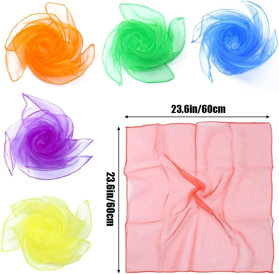 12 Pcs Juggling Scarves Dance Music Scarfs Colorful Silk Actives Scarves Rhythm Band Scarves, Easy Clean Ideal Performance Props Accessories (Rainbow) image number 3
