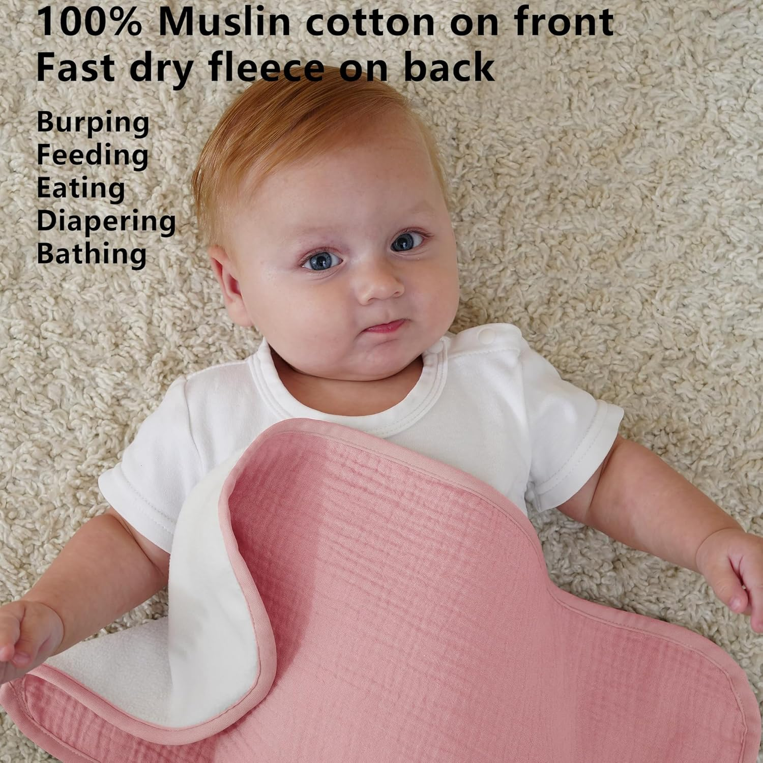 Kewlife Gift Baby Muslin Burp Cloths 4-Pack &ndash; Ultra Soft & Absorbent, Neutral Colors, Reusable 50X25Cm Burping Clothes for Baby Boys & Girls &ndash; Newborn Essentials for Drooling & Burping(Pink) image number 3