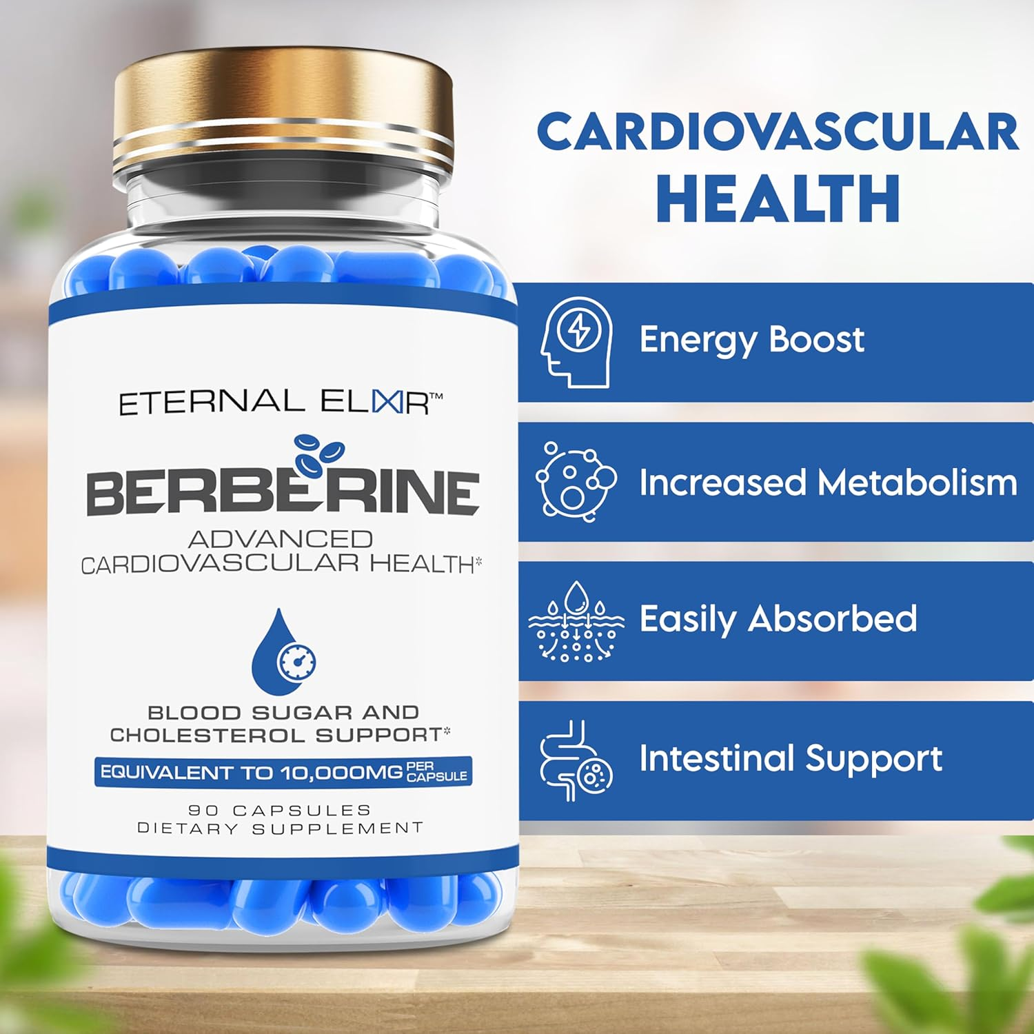Eternal Elixir Advanced Berberine Capsules - 10,000Mg Equivalent - 90 Capsules - Dietary Supplements for Blood Sugar & Cholesterol Support - Gluten-Free and Sugar-Free Berberine Supplement"