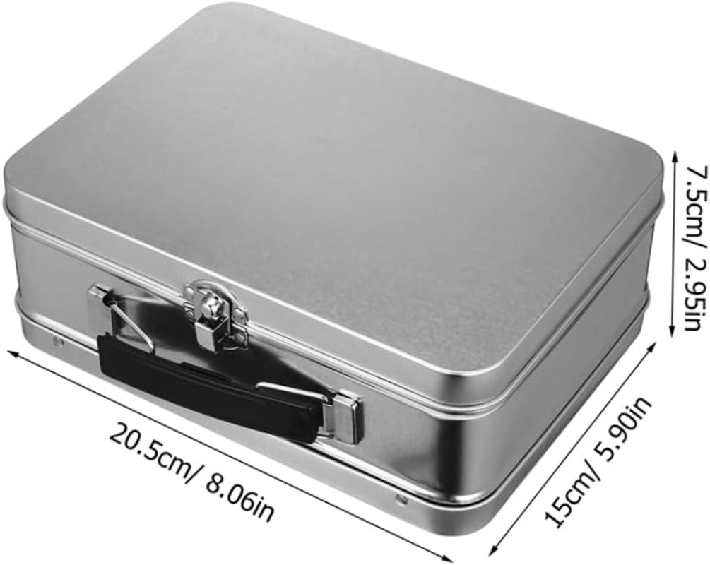 2Pcs Tinplate Storage Case Lockable Document Box Tinplate Organizer Box Container for Desktop Desk image number 1