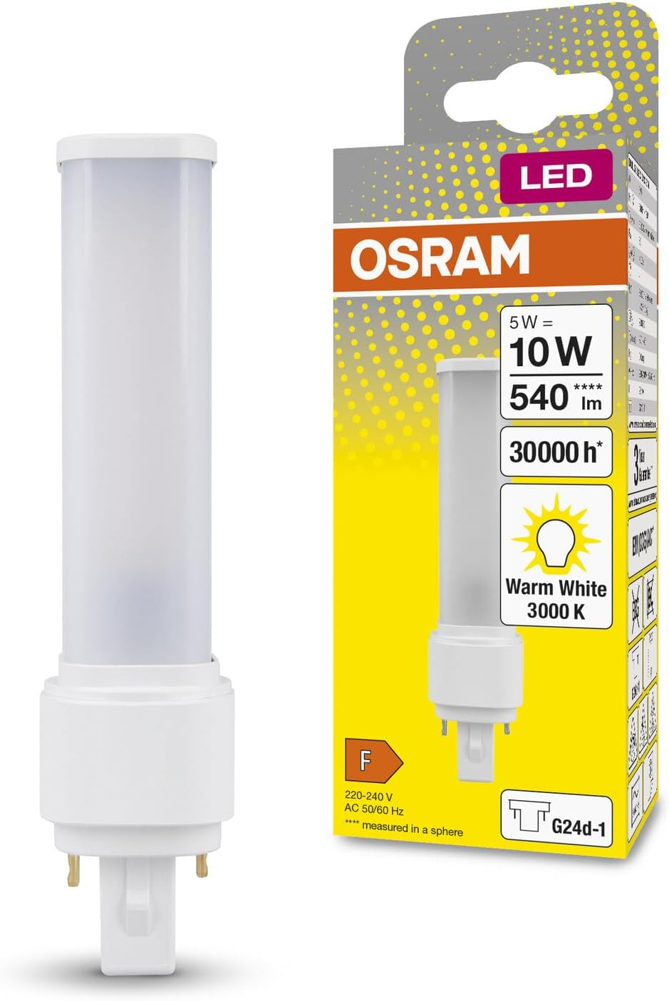 OSRAM Dulux LED D10 EM, G24D-1, 5W, 600Lm, 4000K, Cool White Light Colour, Targeted Lighting Thanks to Rotating End Cap, LED Replacement for Classic Compact Fluorescent Lamps with G24D-1 Socket