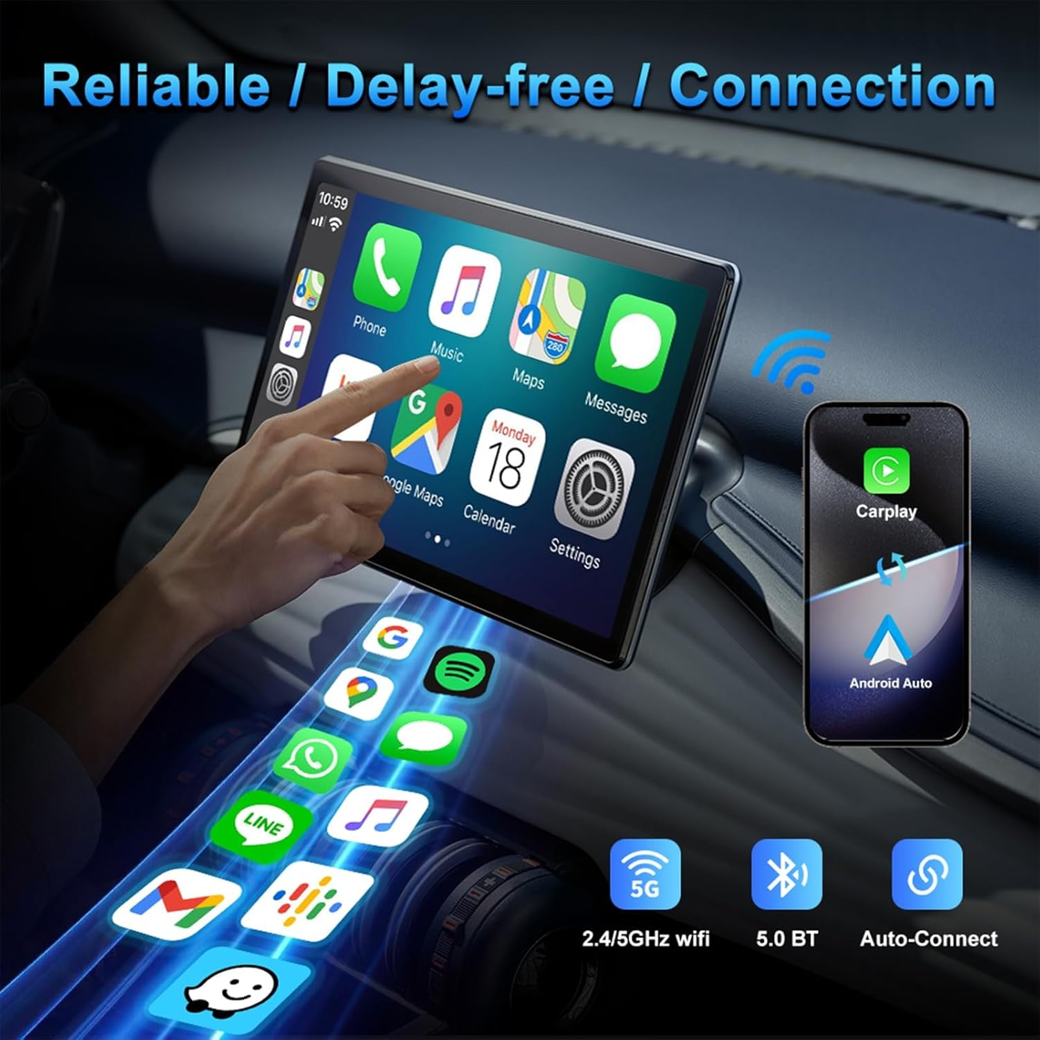 Mini Wireless Carplay & Android Auto Adapter, Upgrade Wired Carplay to Wireless for Cars with Built-In Wired Apple Carplay & Android Auto-Usb-A/C Support, Plug and Play Fast Stable Connection image number 1