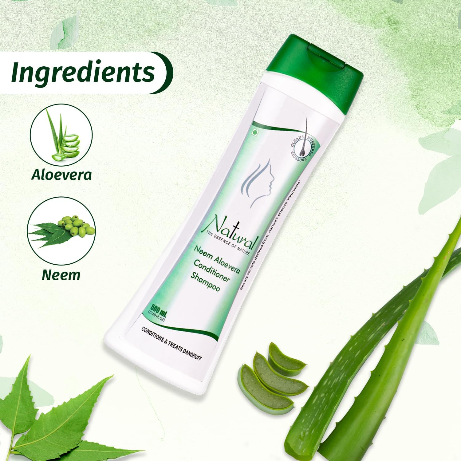 Natural'S Care for Beauty the Essence of Nature Neem Aloevera Conditioner Shampoo for Hair 500Ml Each (Pack of 2)