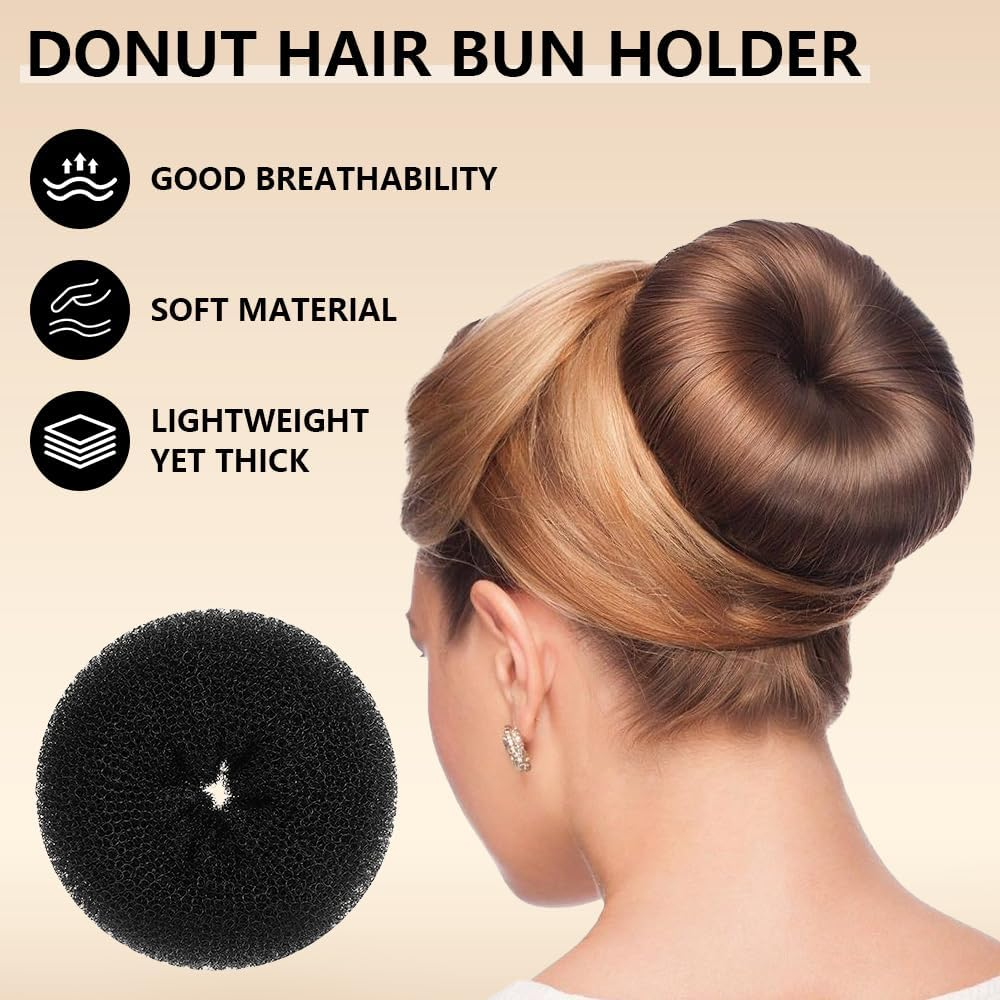 Zegnuem Black Hair Donuts 24Pcs Hair Donuts for Hair Bun Styling Tool Set for Buns with 20 Pins & 4 Headbands Professional Bun Maker for Girls Dancers Ballet Womenbuns image number 1