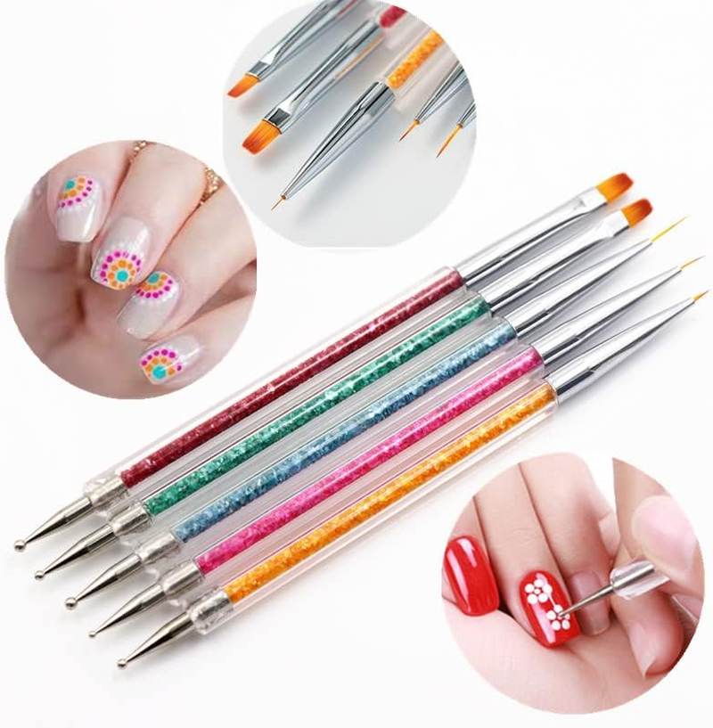 Resin Nail Art Palette with 5 Pcs Nail Art Painting Drawing Brushes, Nail Polish Mixing Palette Double-Ended Dotting Pen Nail Art Liner Brush Nail Drawing Brushes for Nail Art Design image number 6