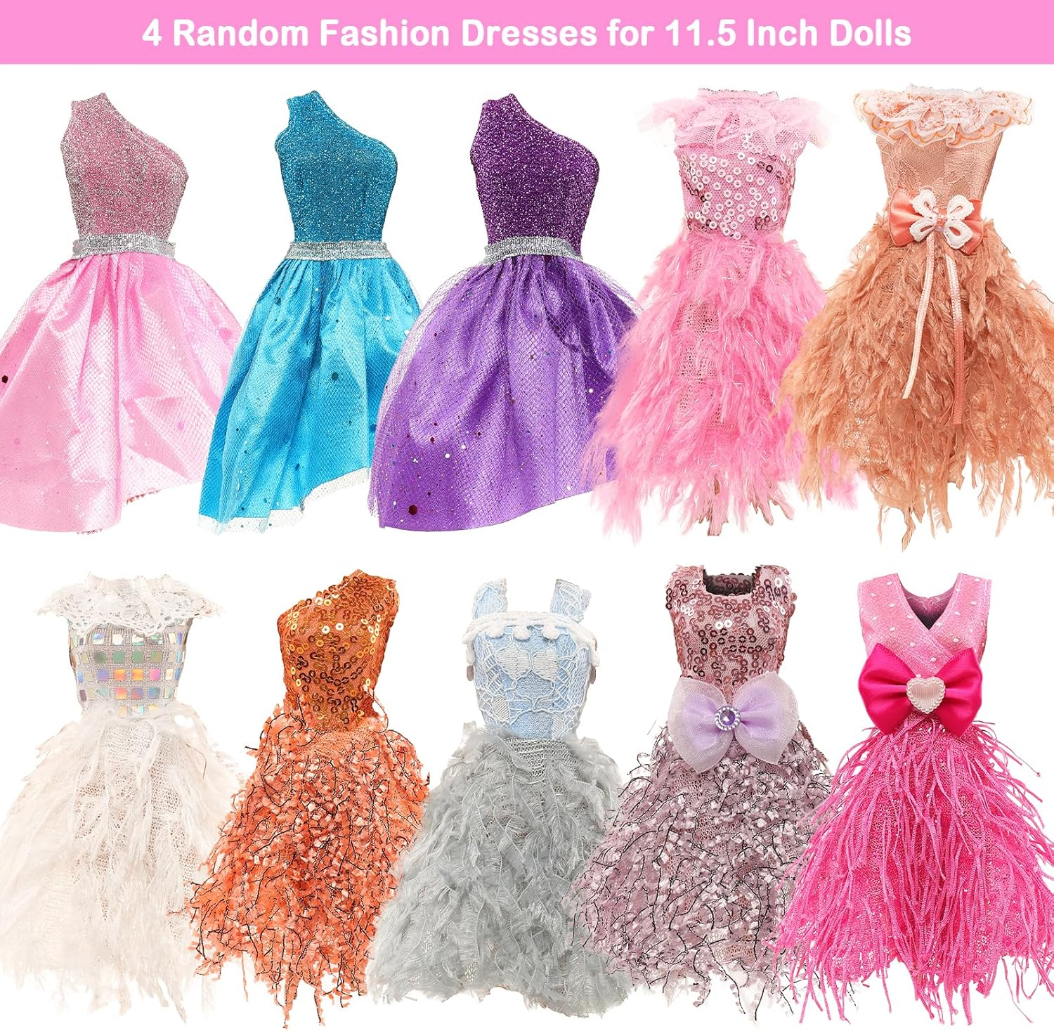 Barwa 12 Set Dresses Party Gown Sequin Fashion Dresses with 10 Shoes 9 Dressing up Accessories Clothes for 11.5 Inch Girl Doll image number 2