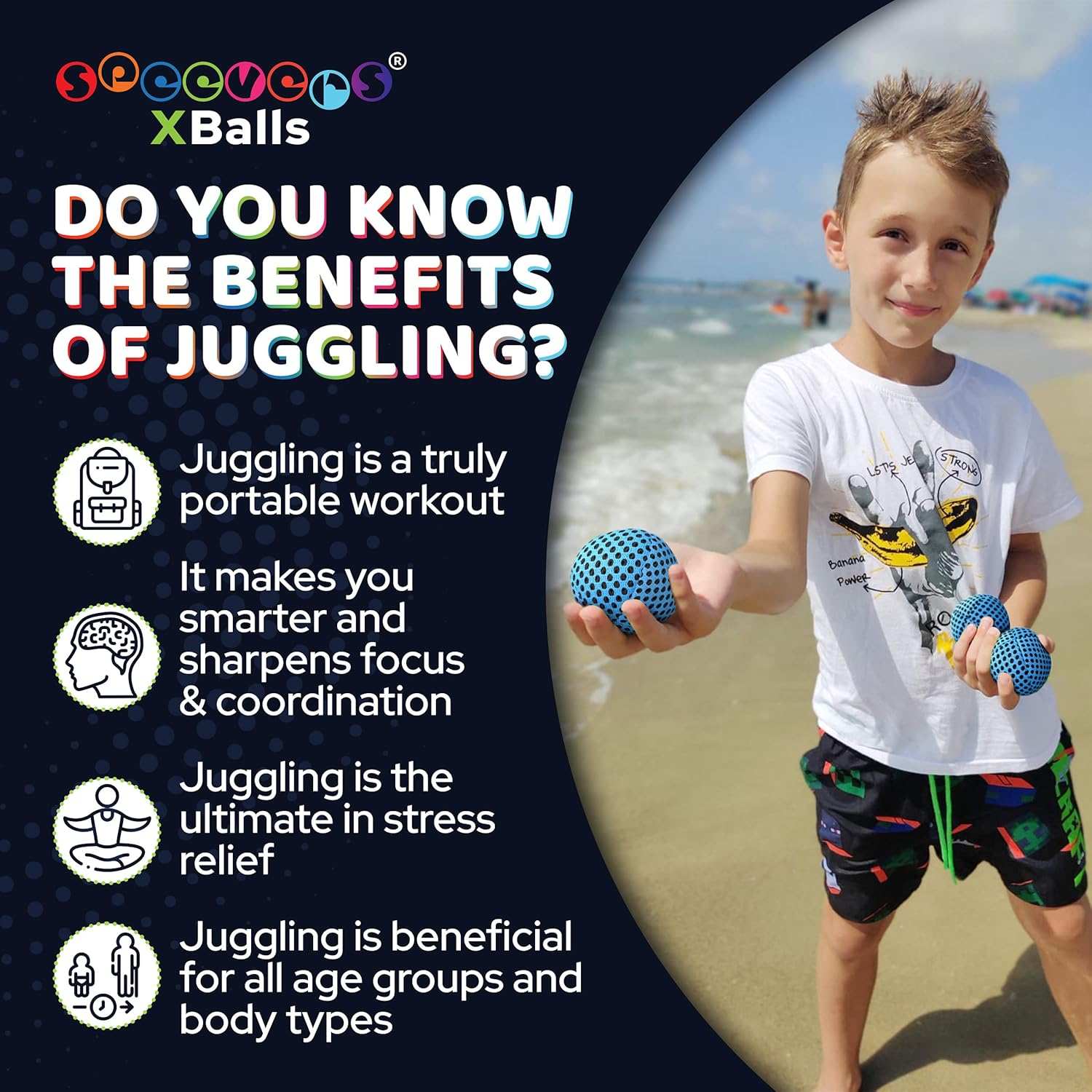 Speevers Juggling Balls for Beginners and Professionals, Xballs Set of 3 Fresh Design - 5 Beautiful Uni Colors Available, 2 Layers of Net Carry Case, Choice of the World Champions 120G (Blue) image number 6