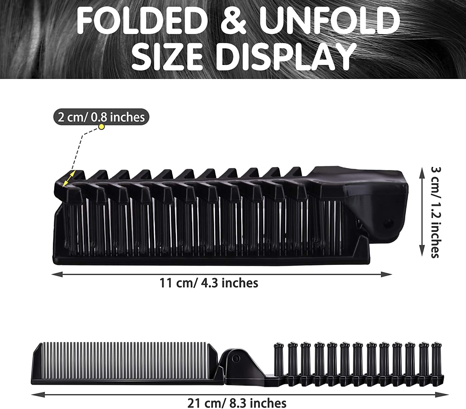 10 Pcs Portable Travel Folding Comb Brush Combo Compact Foldable Hair Brush Pocket Size Comb Double Headed for Women Men Homeless Hotel Shelter Nursing Home Charity Church (Black) image number 1