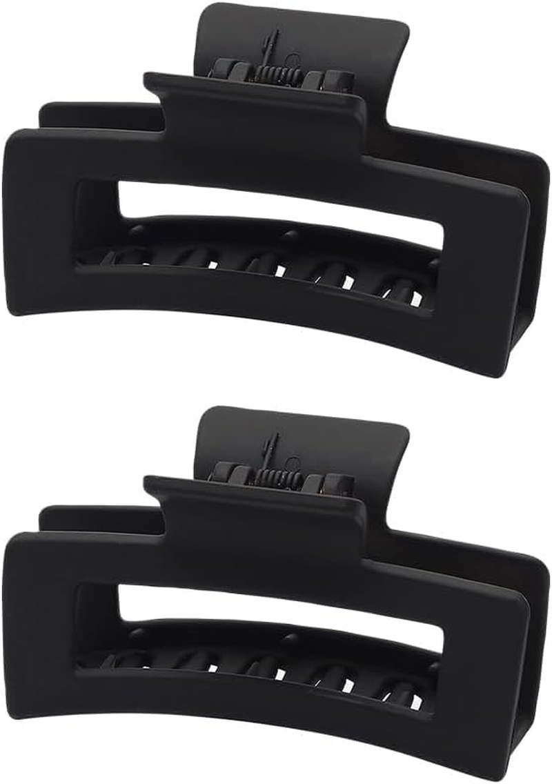 2 Pack Large Rectangle Matte Non-Slip Black Strong Hold Fashion Hair Claws Stylish Rectangle Hair Claws for Women and Girls image number 2