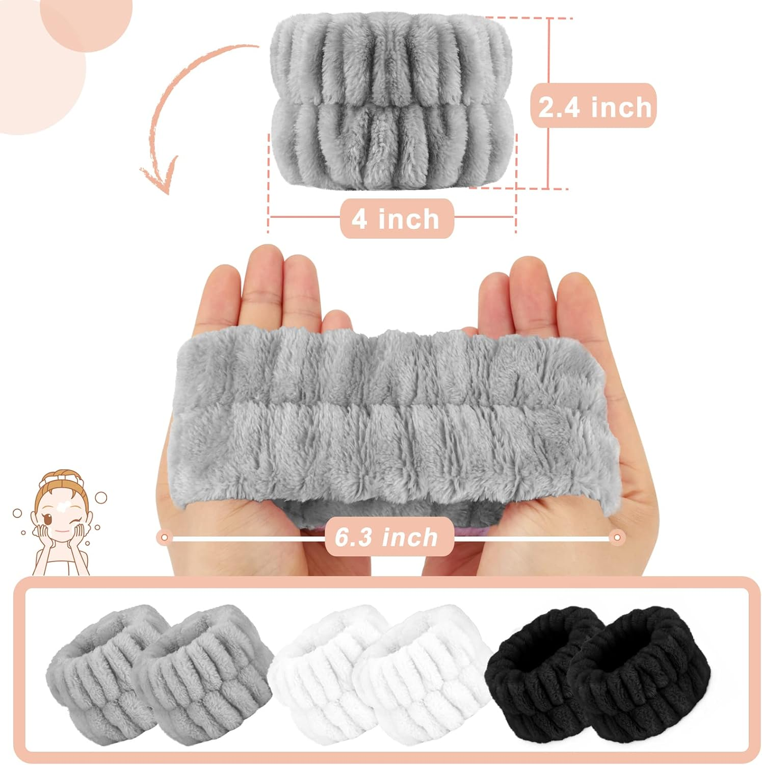 Crosize Women'S Wrist Towels for Face Washing, Microfiber Spa Wash Bands, Absorbent Sweatbands, 6PCS image number 5