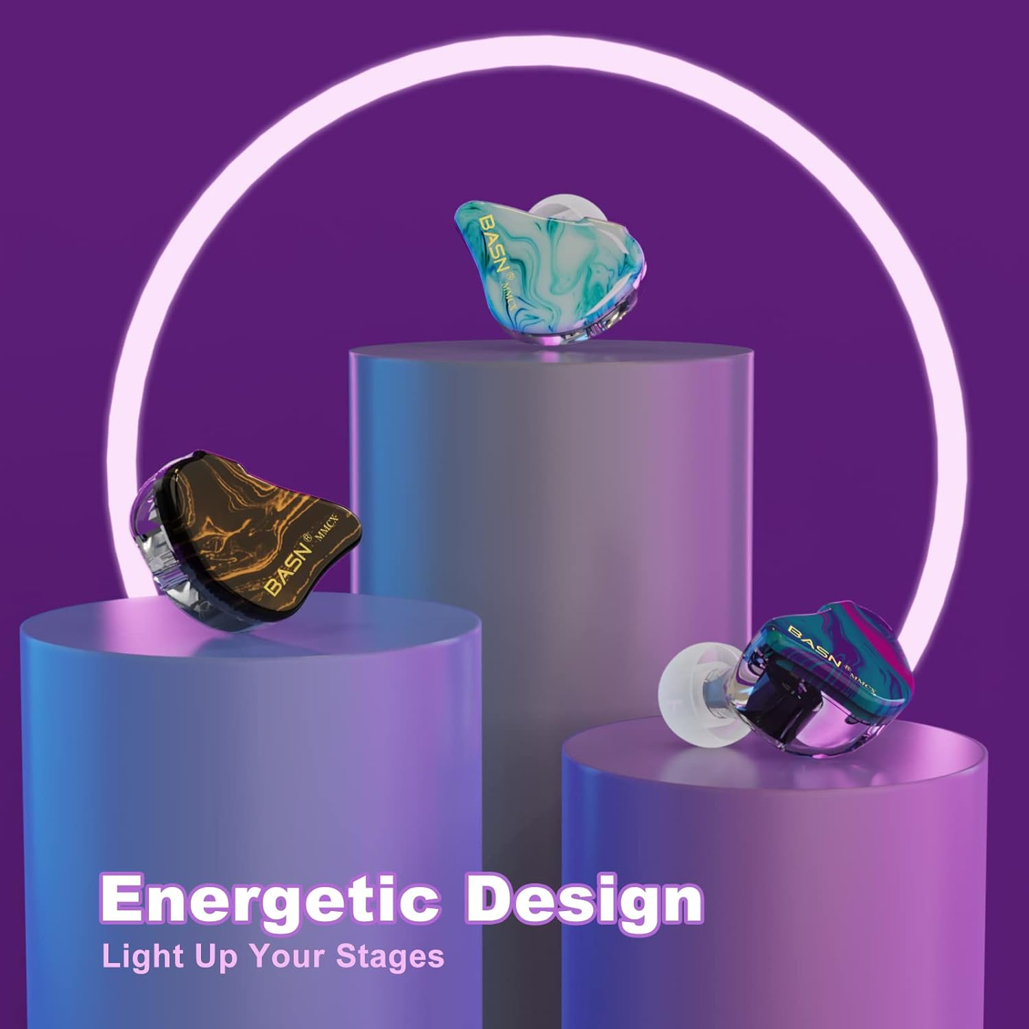 BASN MMCX in Ear Monitor Headphones,Triple Driver IEM In-Ear Earphone for Musician Drummer, Noise-Isolation Hifi Stereo Earbuds with Two Detachable Cables (Golden Obsidian)