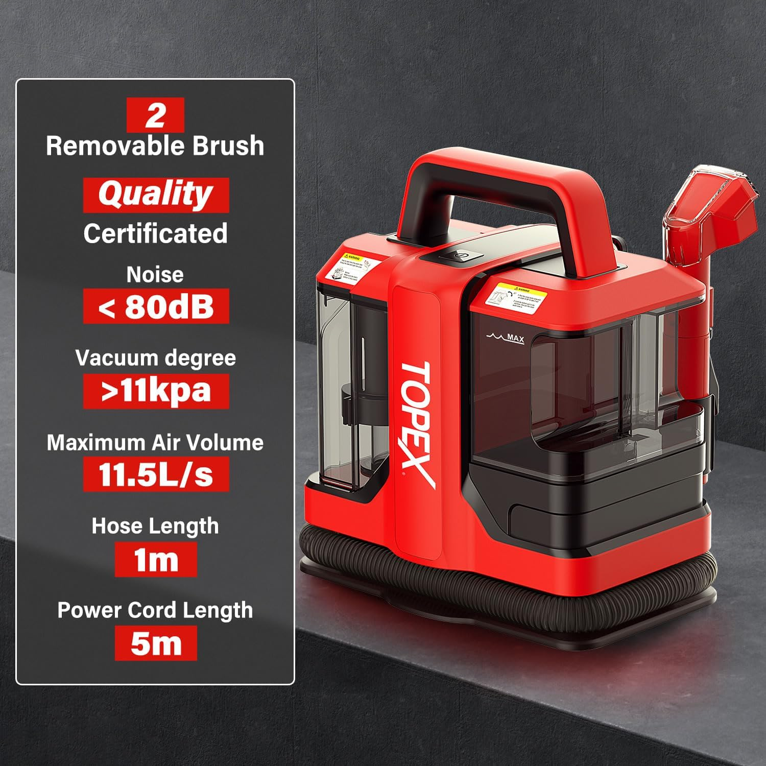 TOPEX 450W Carpet and Upholstery Spot Cleaner, Multi-Purpose Portable Carpet Cleaner, Professional Stain Remover Spot Washer for Carpets, Upholstery, Car Seats, Pets and Couch, Lightweight, Red image number 1