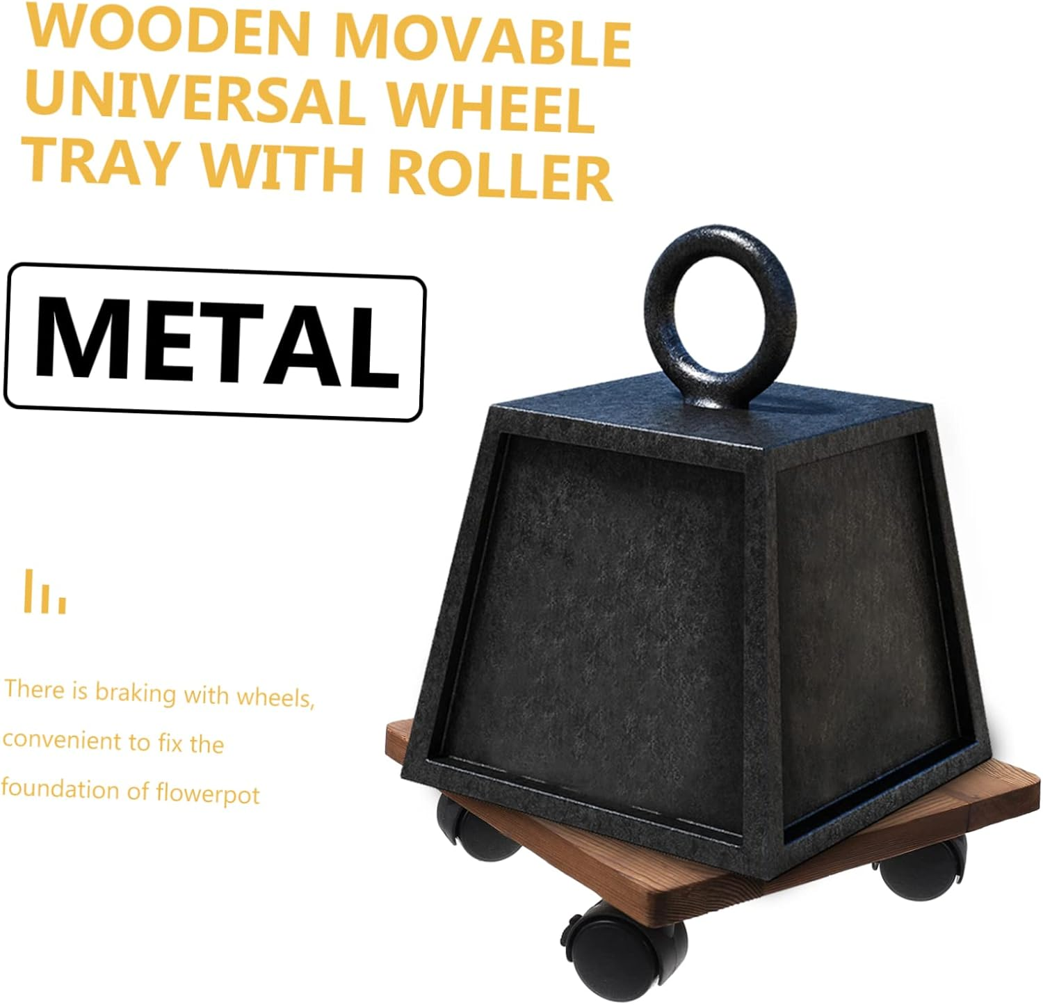 Solid Wood Movable Flowerpot Holder Tray with 4 Reinforced Wheels and Brake 30X30Cm, Plant Pot Base Caddy for Indoor and Outdoor Gardening, Sturdy Thickened Plant Stand with Universal Casters image number 5