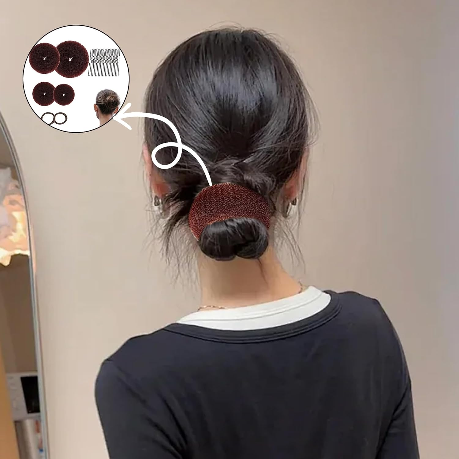 Set of 4 Hair Bun Makers, Hair Bun Maker Set, Hair Bun Maker, Hairstyle Aid Small and Large, Hair Cushion, Hair Donut, Bun Cushion with 2 Hair Bands, 10 U-Shaped Hair Clips, Hair Pin for Children And image number 6