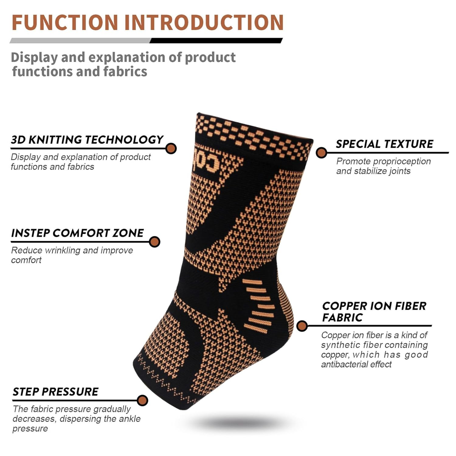 2Pair Ankle Brace,For Women and Men,Copper Filled Ankle Support Compression Sleeve,Used for Foot Pain Relief,Plantar Fasciitis,Daytime or Night Use (L) image number 4