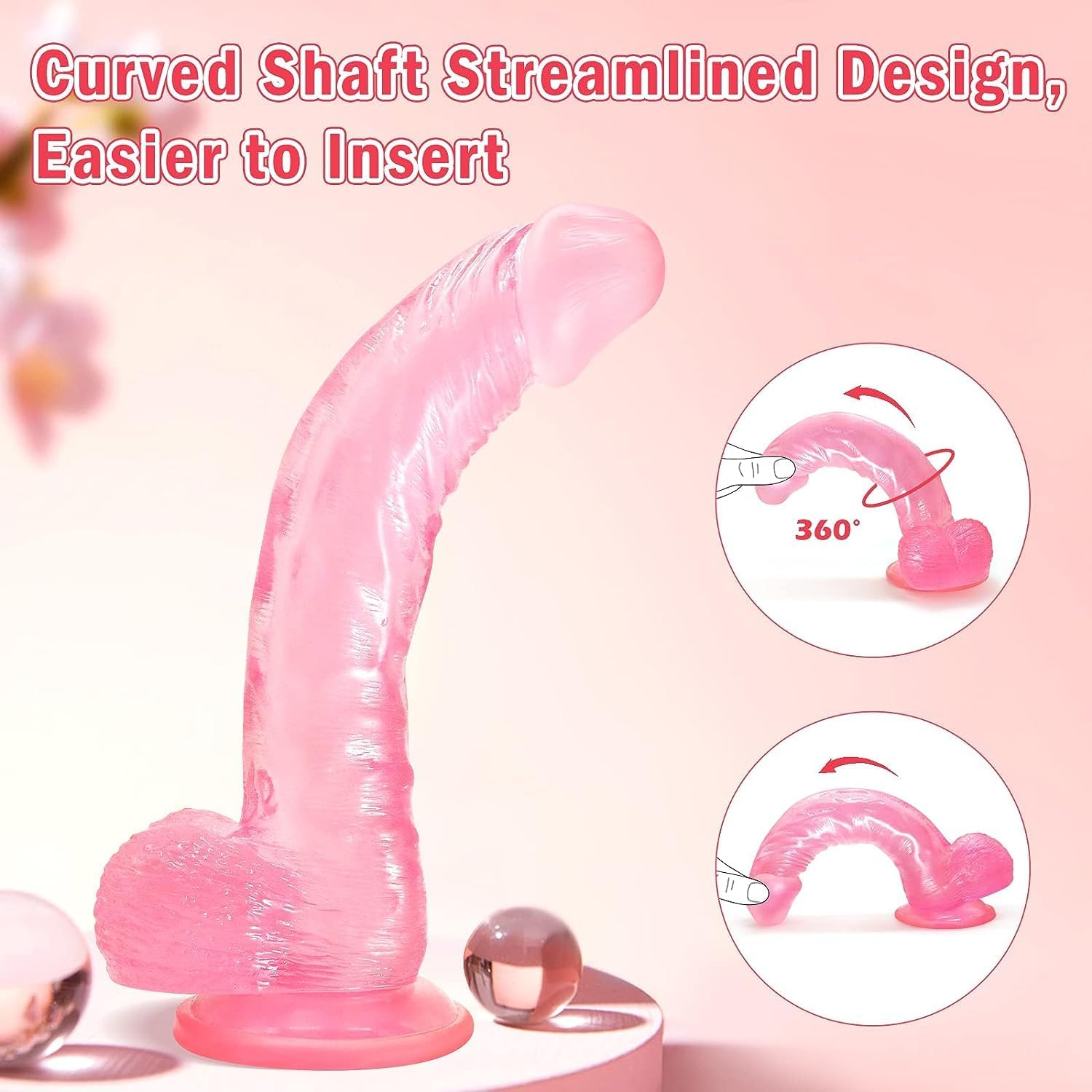 21CM Realistic Classic Pink Dildo Striking Flexible Silicone Toys，Smooth Ultra-Soft Stick Bendable with Super Suction Cup (Clear Pink) image number 6