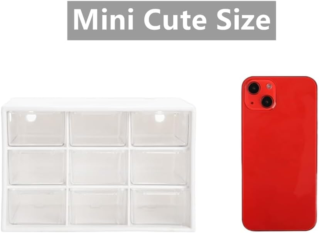 Hacaroa 6 Pack Mini Drawer Organizer with 9 Drawers, Plastic Desktop Craft Storage Case Box for Art Supply, Office Supplies, Cosmetics, Jewelry, Dorm Room, off White image number 6