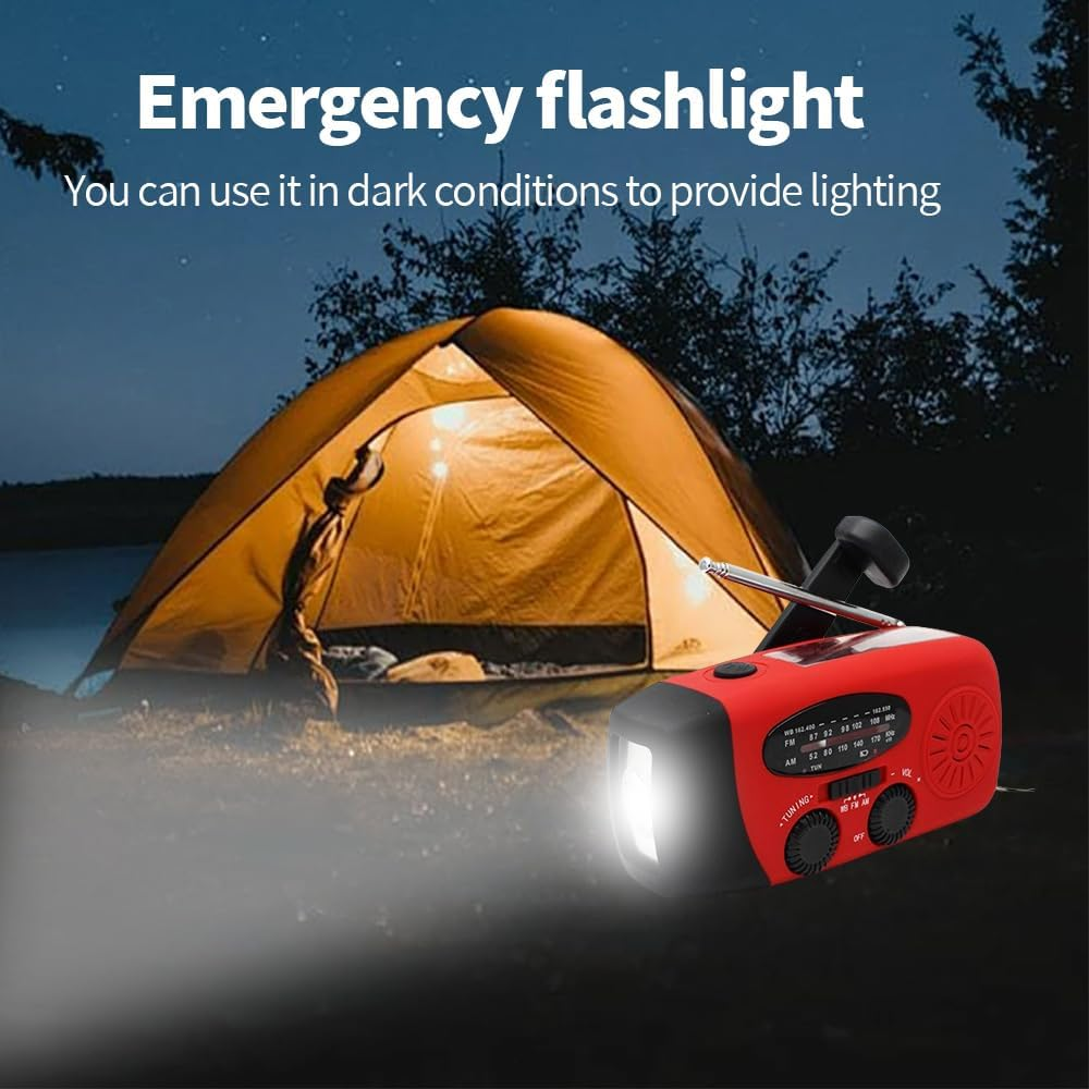 TOMVAES 2000Mah Emergency Crank Weather Radio,Noaa/Fm/Am Solar Radios, Portable Survival Radio,Led Flashlight, Cell Phone Charger for Camping Hiking,Red image number 2