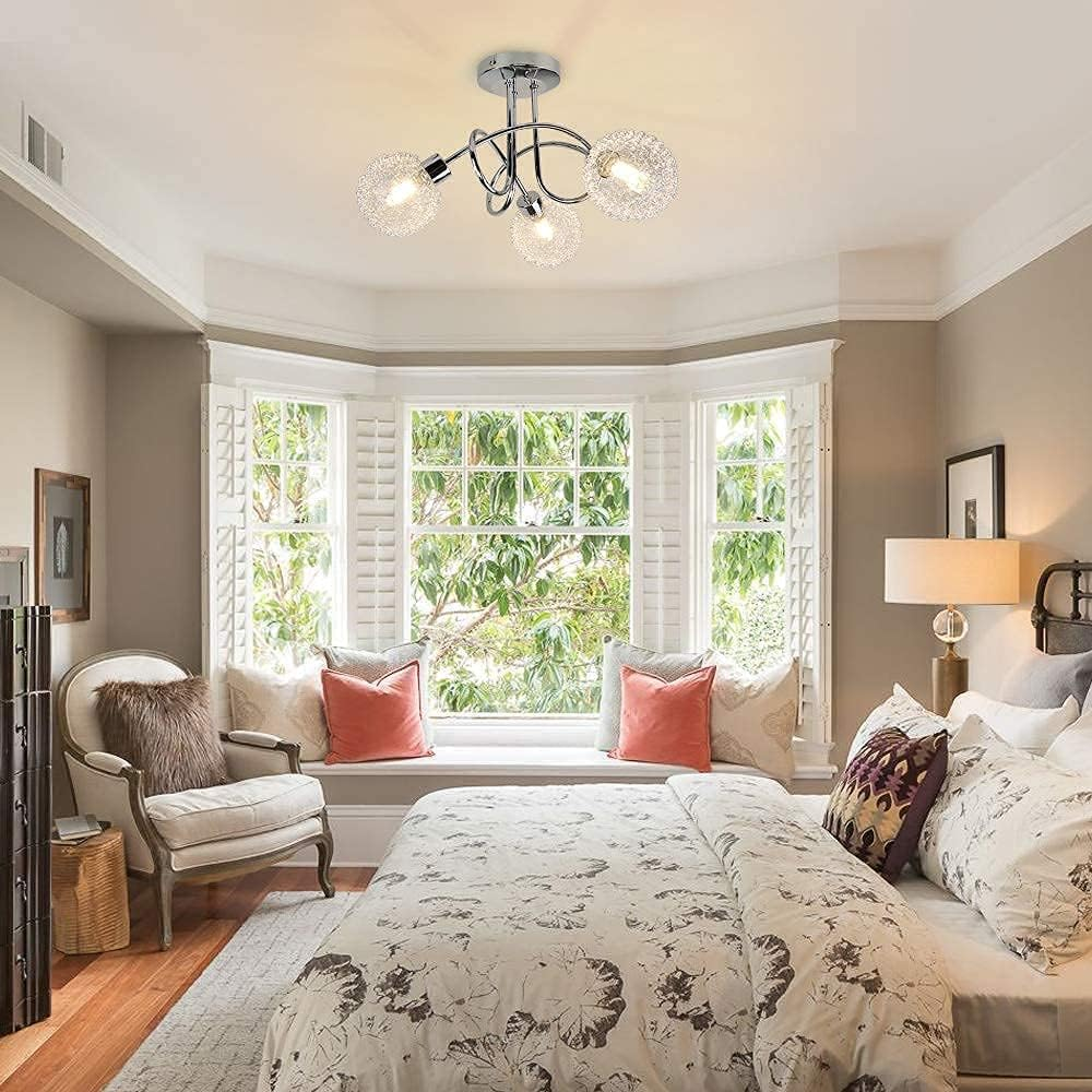 Depuley Modern 3-Light Semi Flush Mount Ceiling Light Fixture, Contemporary Globe Ceiling Lamp with Glass Shade, Elegant Chandelier for Bedroom, Kitchen, Hallway, Dining Room Lighting, G9 Base image number 2