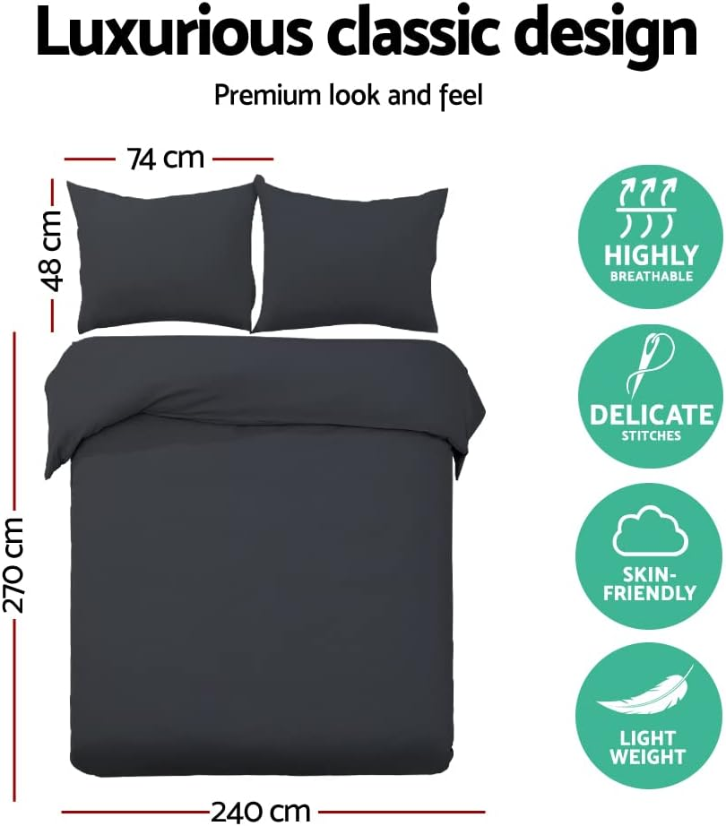 Giselle Bedding Quilt Cover Set, 100% Premium Microfibre 3Pcs Super King Quilts Doona Duvet Bed Comforter Covers Sets Diamond Pinch Pleat Beddings for Room Decor, Soft Machine Washable Black image number 4