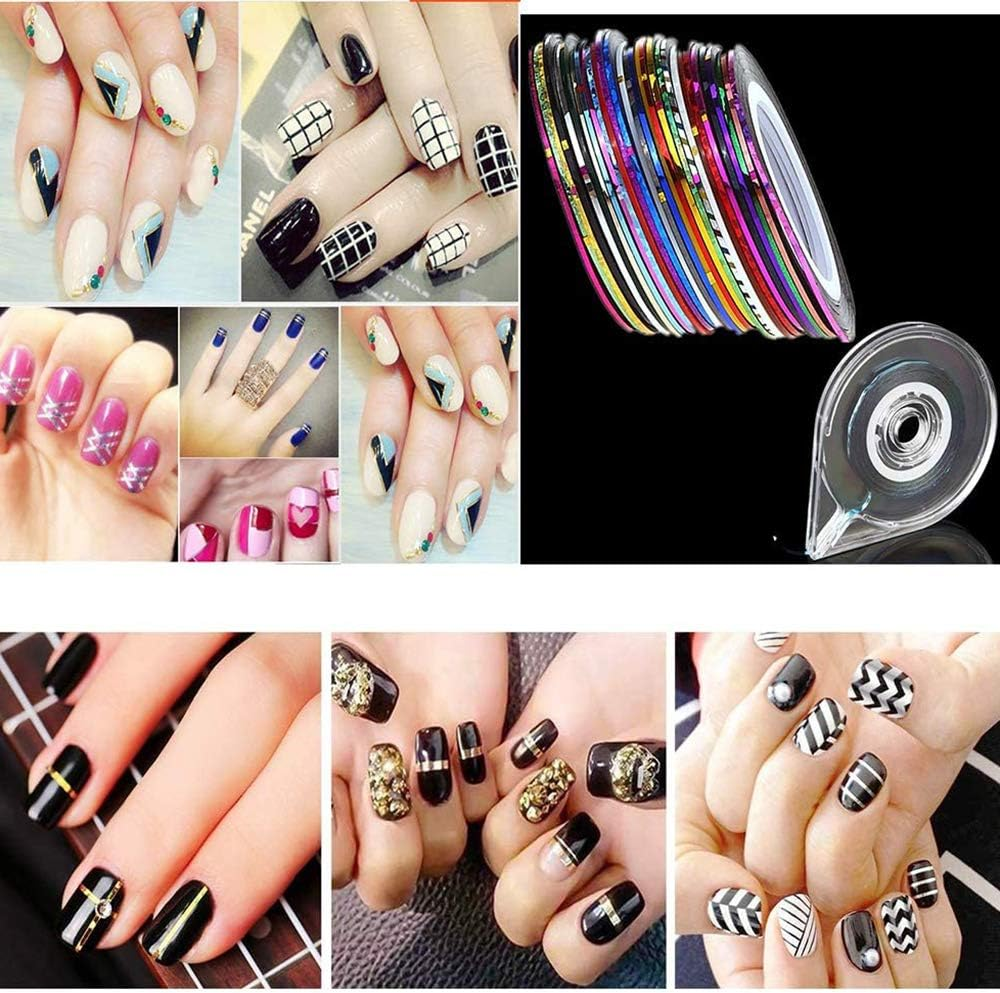 12 Boxes Nail Art Tools Brushes Decals Stencils Striping Tapes Irregular 3D Rhinestones Manicure image number 4