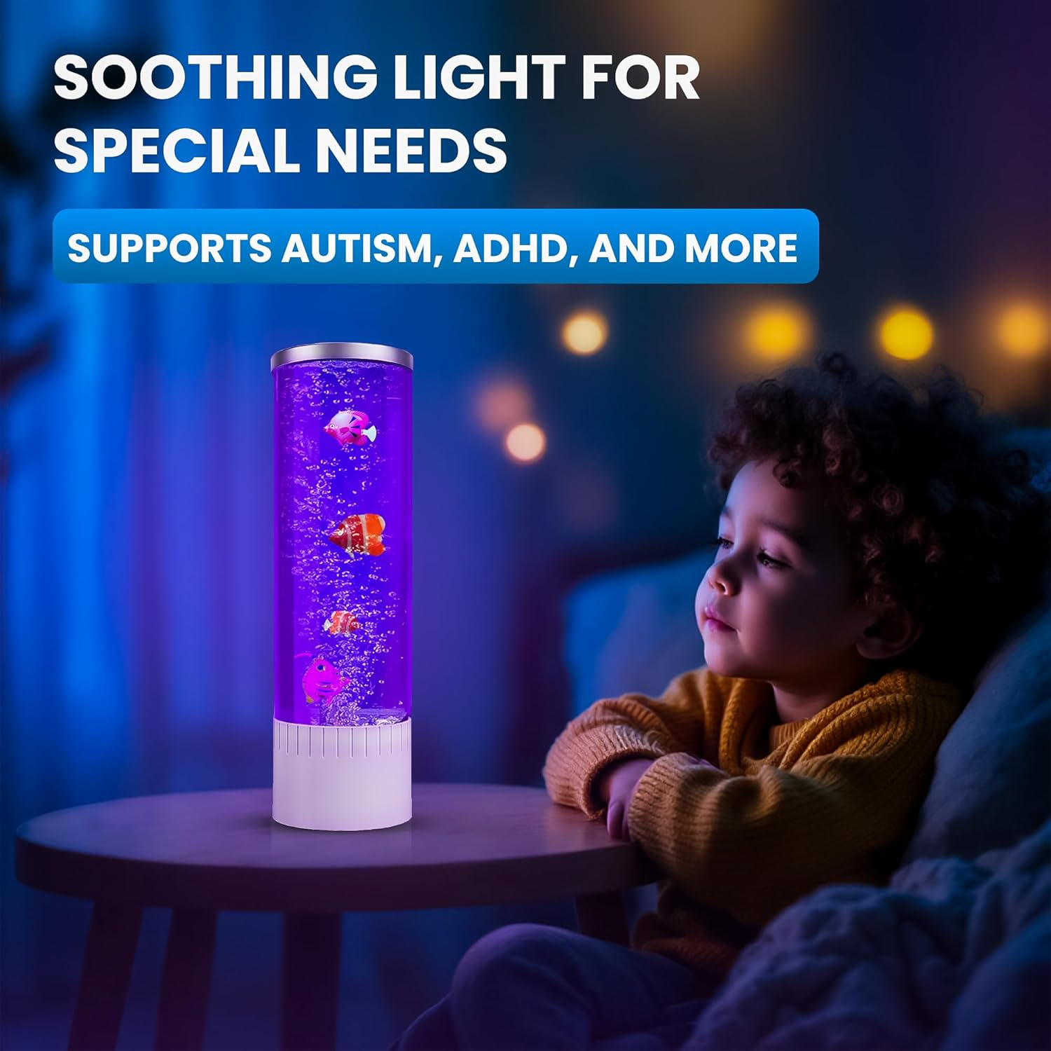 Nixyun Bubble Lamp | 7 Colour Changing LED Lamps | Fake Aquarium Night Light | Artificial Fish Tank with Moving Fishes | Home Decor, Mood Lamp for Kids, Adults, Sensory Lights for Autism & ADHD image number 2