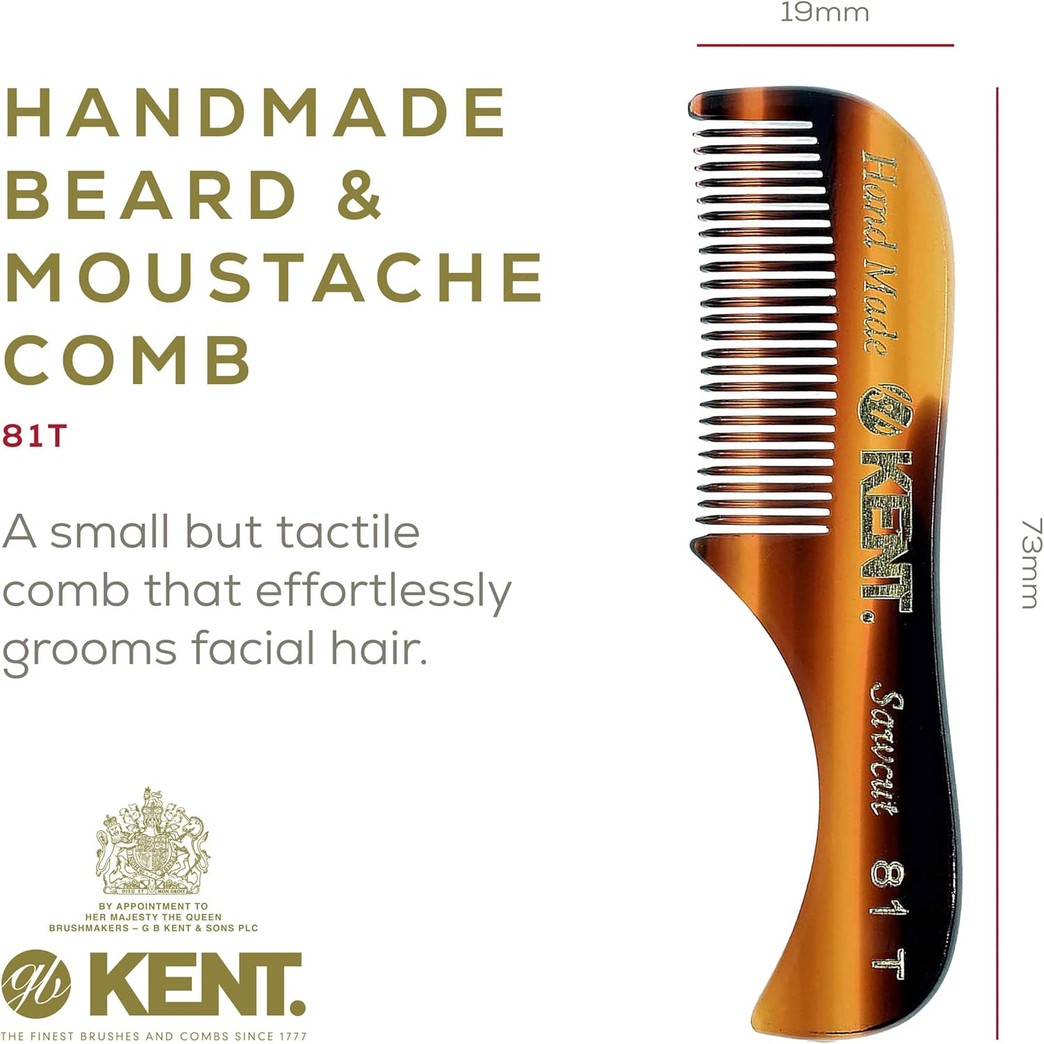 Kent a 81T X-Small Gentleman'S Beard and Mustache Pocket Comb, Fine Toothed Pocket Size for Facial Hair Grooming and Styling. Saw-Cut of Quality Cellulose Acetate, Hand Polished. Hand-Made in England image number 5