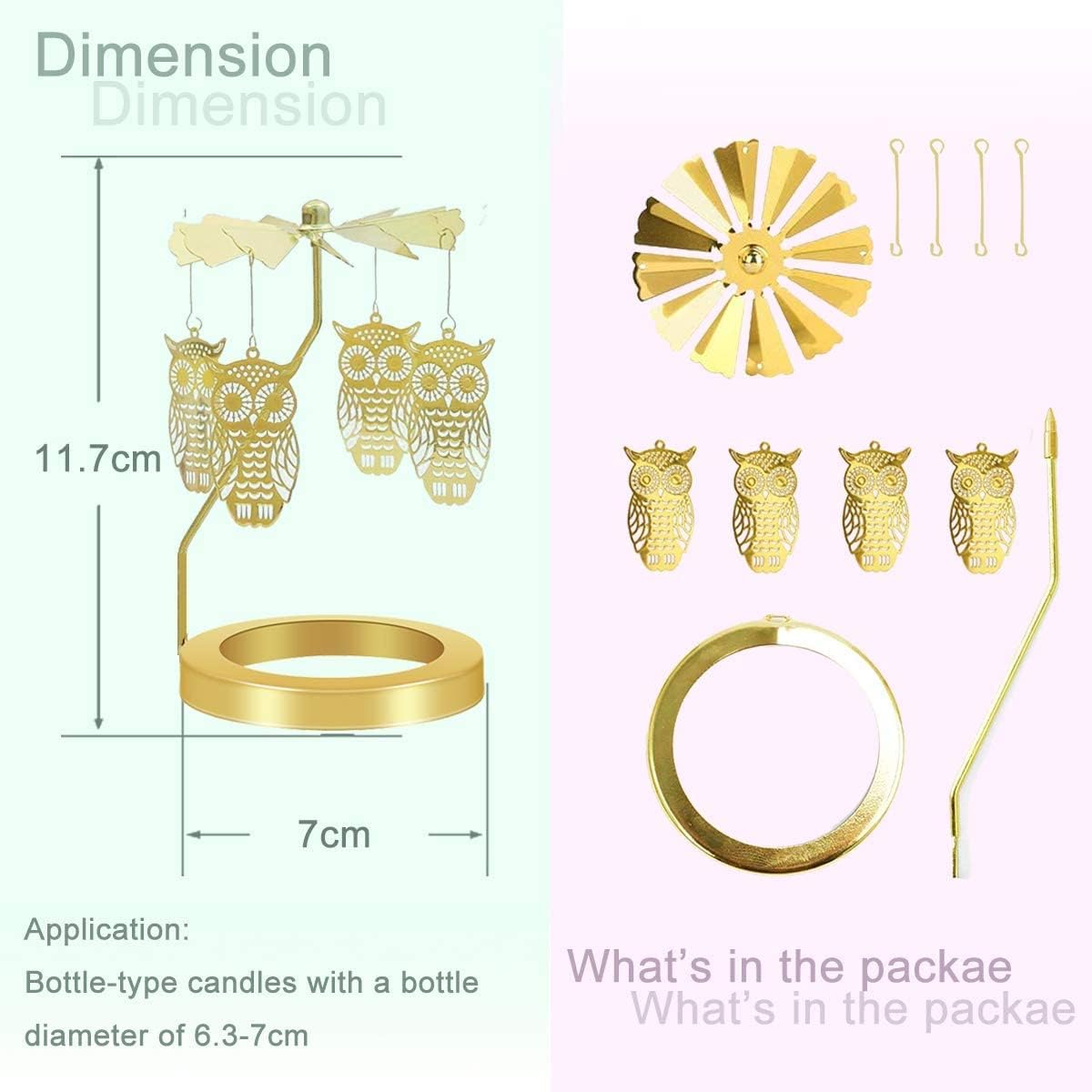 UCINNOVATE Candle Holder, Rotary Tea Light Candlestick Holders, Romantic Rotation Carousel Home Party Decor Gift (Owl) image number 6