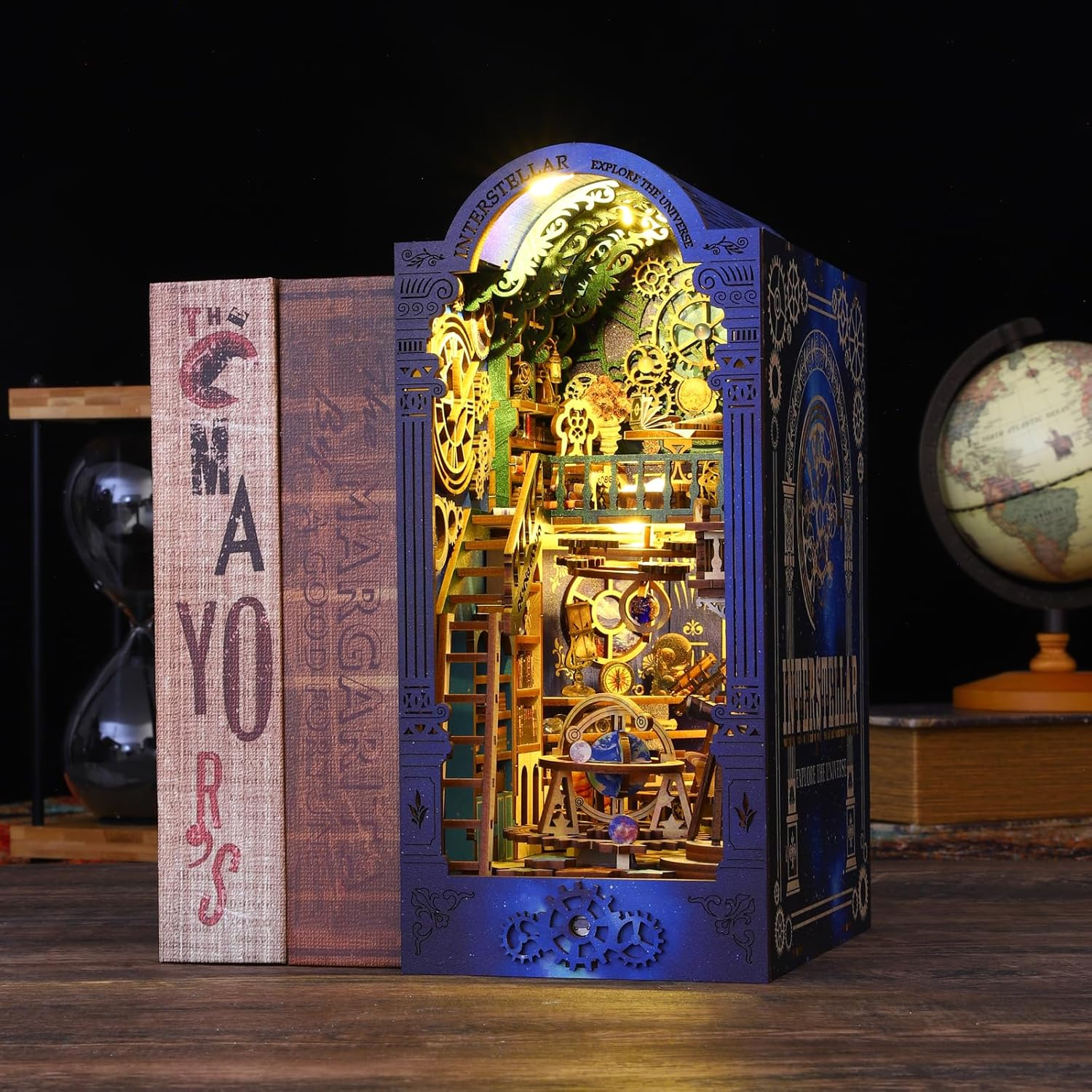 Cuteroom DIY Book Nook,Miniature Dollhouse Kit,Wooden Puzzle Booknook,Bookshelf,Bookends Model, 3D Buildkit with Music Box,Best Gifted for Family or Firend,Lover(Interstellar Exploration)