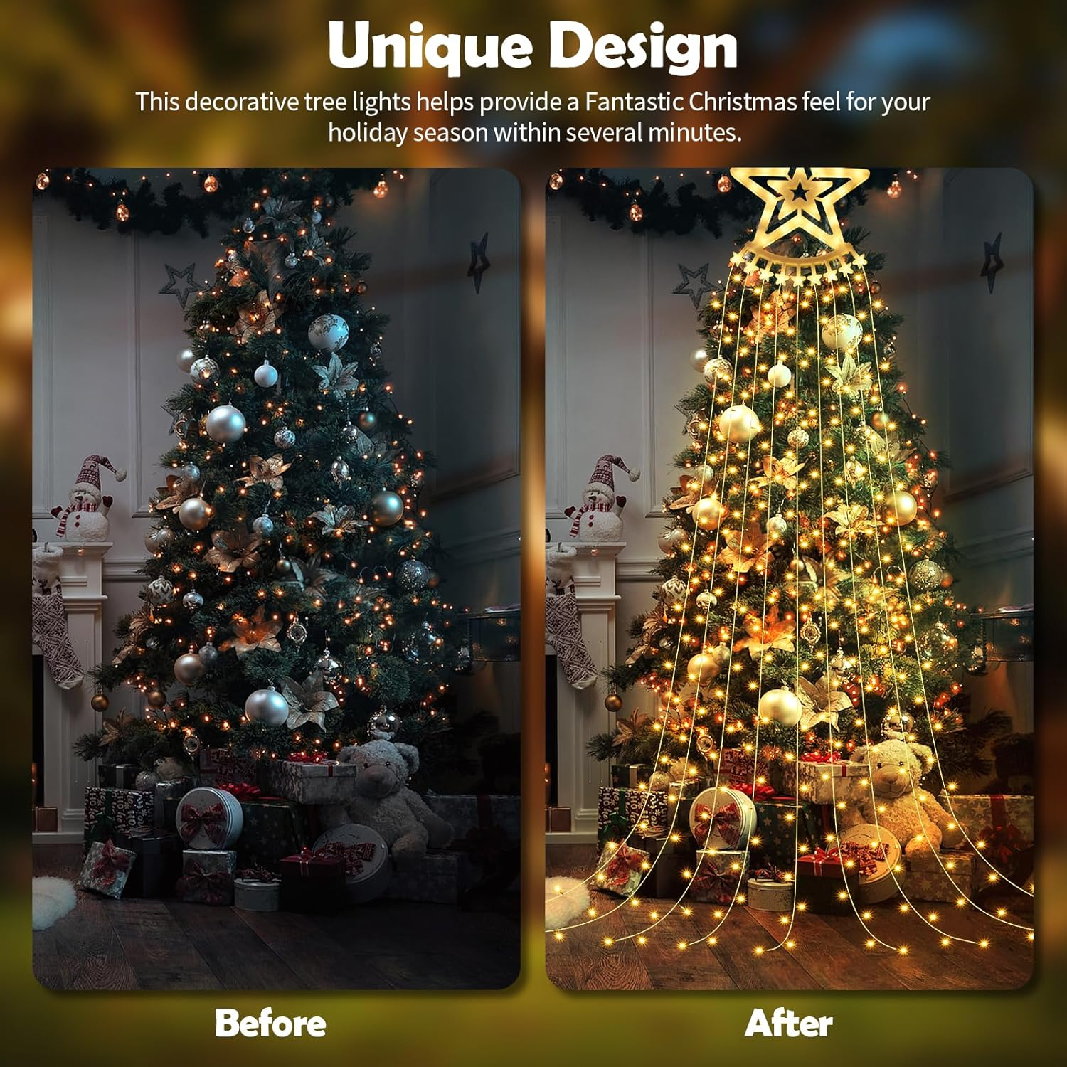 Banaone Outdoor Christmas String Lights, 350 Leds, 9 Strands 3.5M, Christmas Tree Garland with 8 Modes, Waterproof, Ideal for Garden, Parties, Indoor and Outdoor (Warm White) image number 2