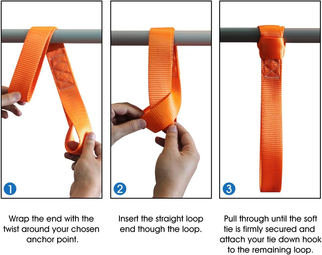 Soft Loops Tie down Straps (4Pk) 12,000Lbs Max Strength 18"X1.7" Heavy Duty Motorcycle Tie Downs for Use with Ratchet Strap - Secure Trailering of Motorcycles, Kayak, Jeep, ATV, UTV image number 6