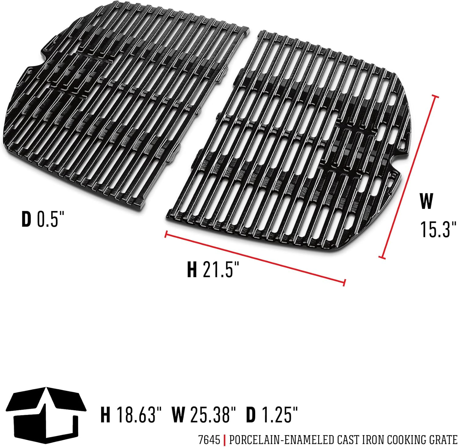 Weber 7583-2507 Porcelain-Enameled Black Cast Iron Cooking Grate - 30 X 4,4 X 44,2 Cm, 7645