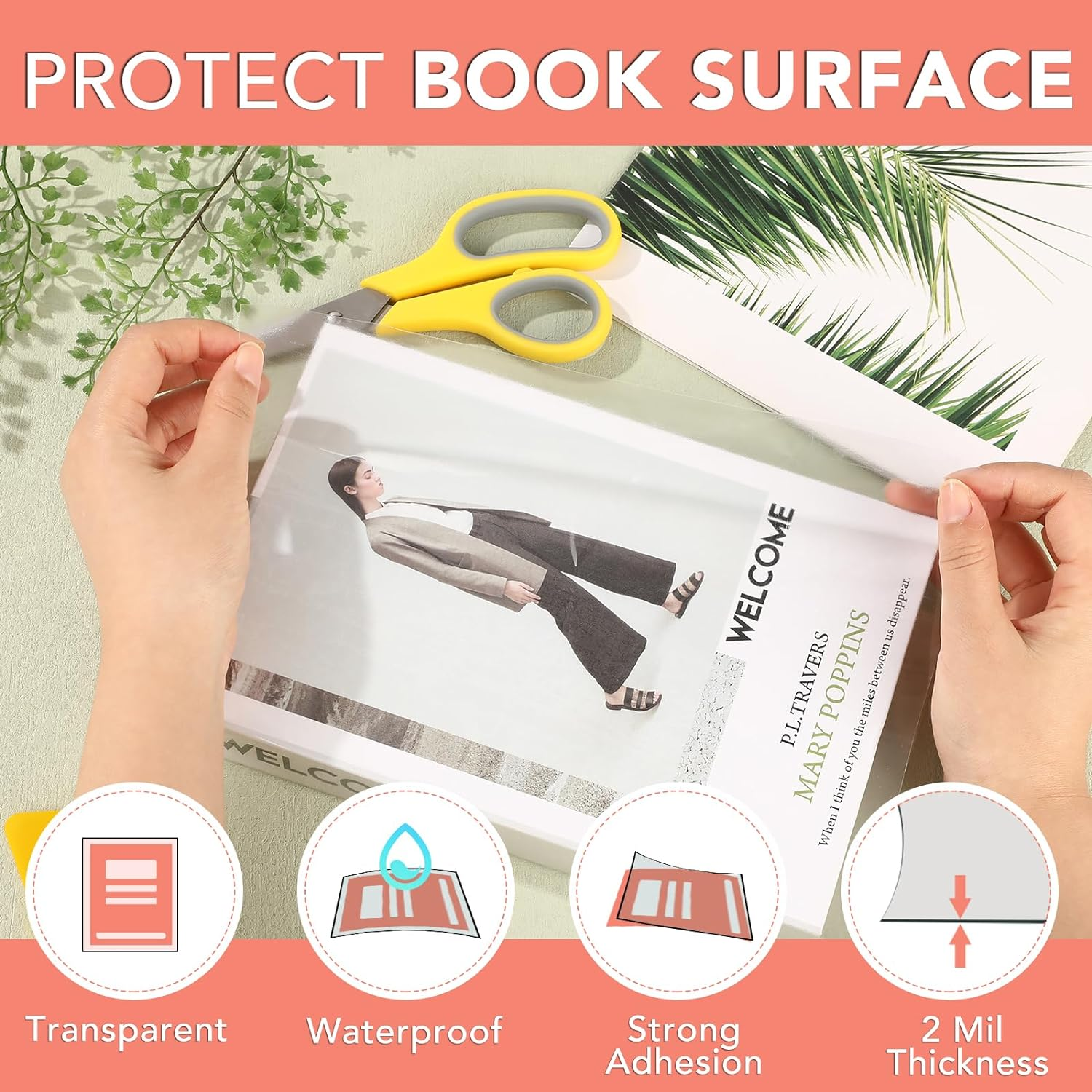 2 Rolls Clear Contact Paper, Plastic Book Covers 13.5 in X 5 Ft, Contact Paper Peel and Stick, Clear Self Adhesive Protective Liner Papers Protector for Crafts Paperback Textbook Hard Covers Documents image number 2