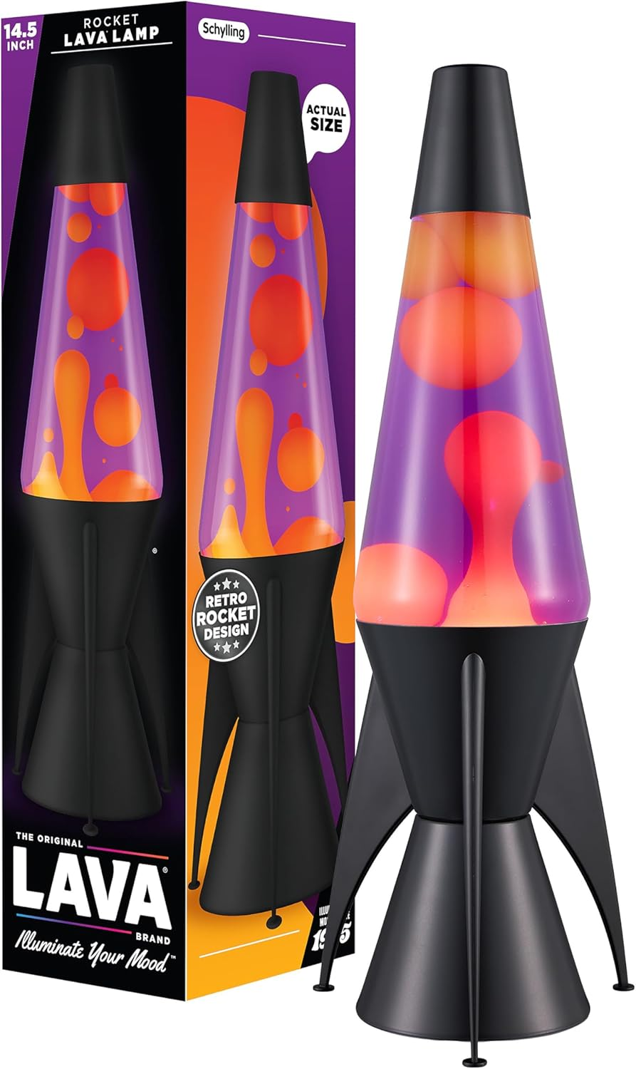 LAVA - Lava Evenfall Rocket 2391, Yellow Wax, Purple Liquid, Decorative Base, Hood and Rocket Fins, Original Moving Lamp by LAVA 37 Cm