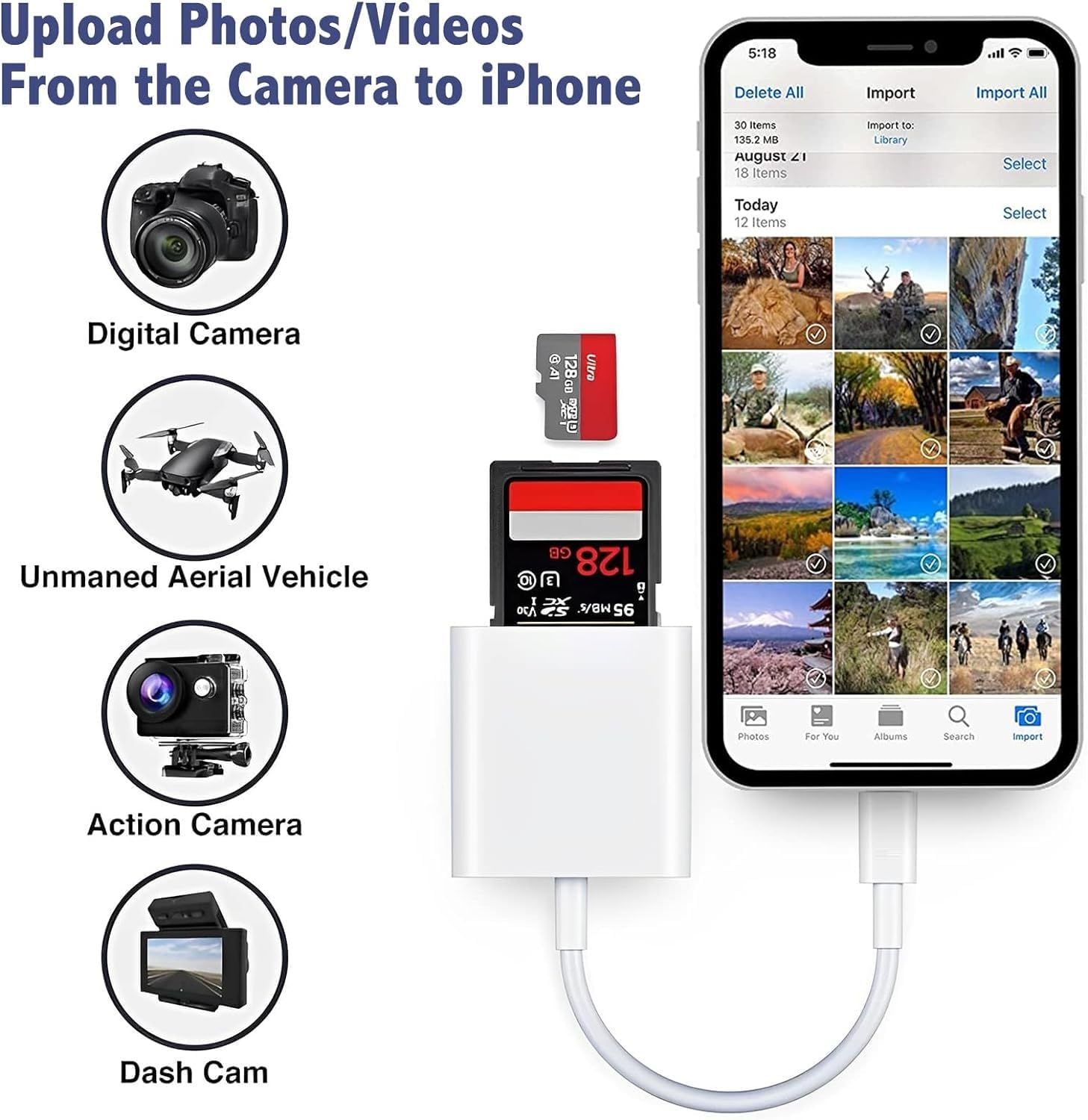 USB C SD Card Reader for Iphone 16 15, Dual Card Slot Type C to SD/TF Card Camera Memory Reader Adapter for Iphone 16/15 plus Pro Ipad 10 Ipad Pro, Fast Transfers Trail Game Camera Viewer, Plug&Play image number 5