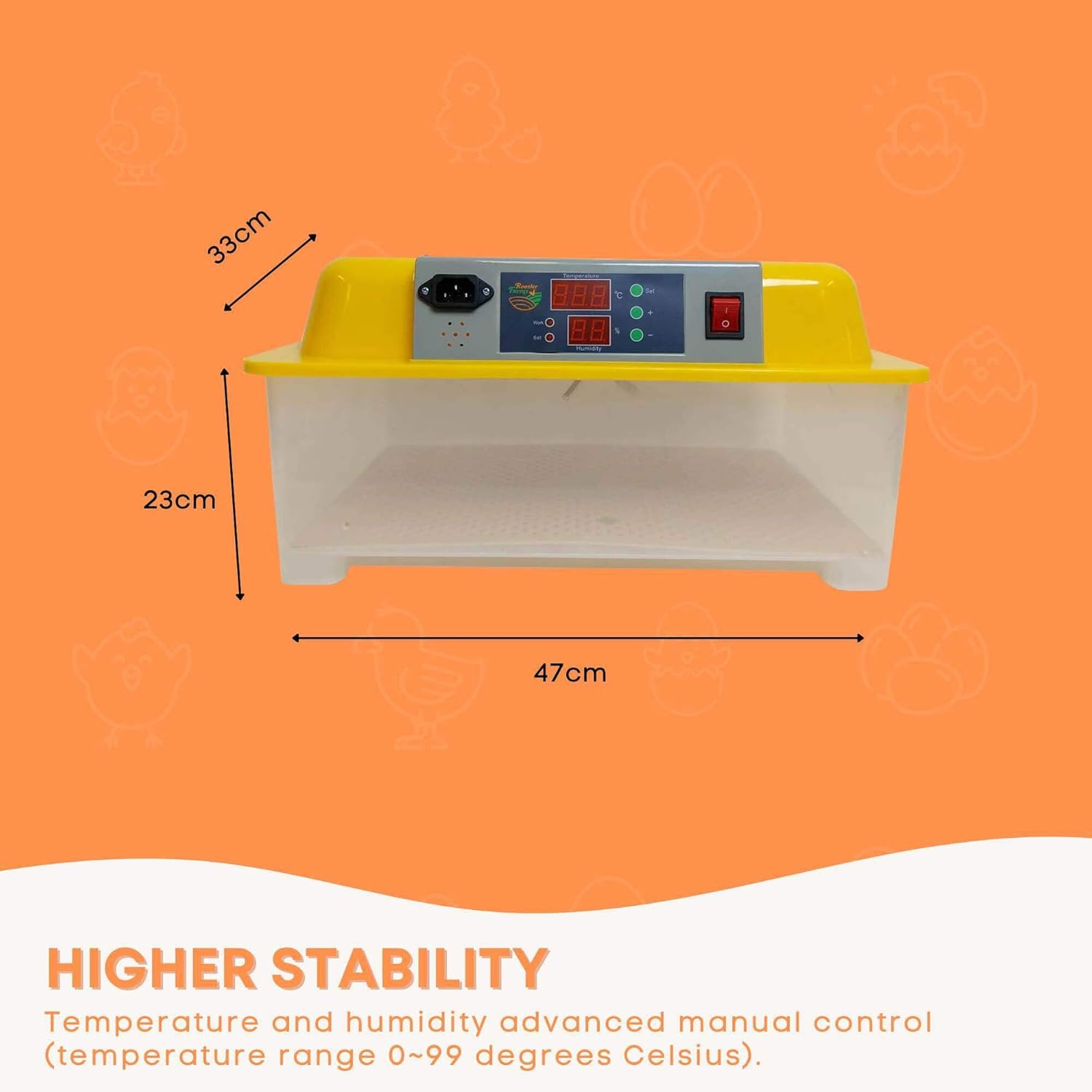 Electric 24 Egg Incubator + Accessories for Chicken, Quail, Duck - Smart, Yellow, 47 X 33 X 23 Cm image number 6