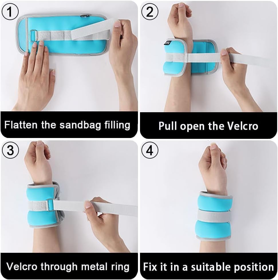 2 Pcs Ankle Weights, 1Kg Weighted Sandbag Wrist Weights, Adjustable Leg Weights for Fitness Jogging Walking Workout, for Man, Women, Strength Training Wrist Weights Sets image number 5