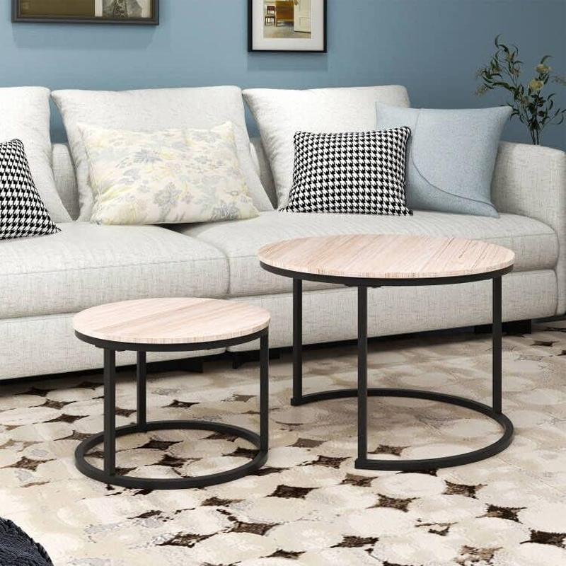 VERFARM round Nesting Coffee Table Modern Furniture Nesting Side Set of 2 Stacking Side Tea Table End Table for Living Room Balcony Office with Sturdy Metal Frame, Easy Assembly - Black image number 4