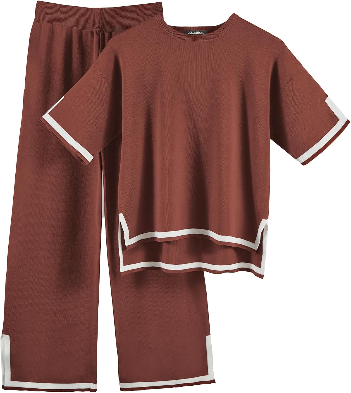 GOLDSTITCH Women'S Summer Two Piece Outfits Casual Short Sleeve Knit Tops Wide Leg Pants Lounge Sets Tracksuits