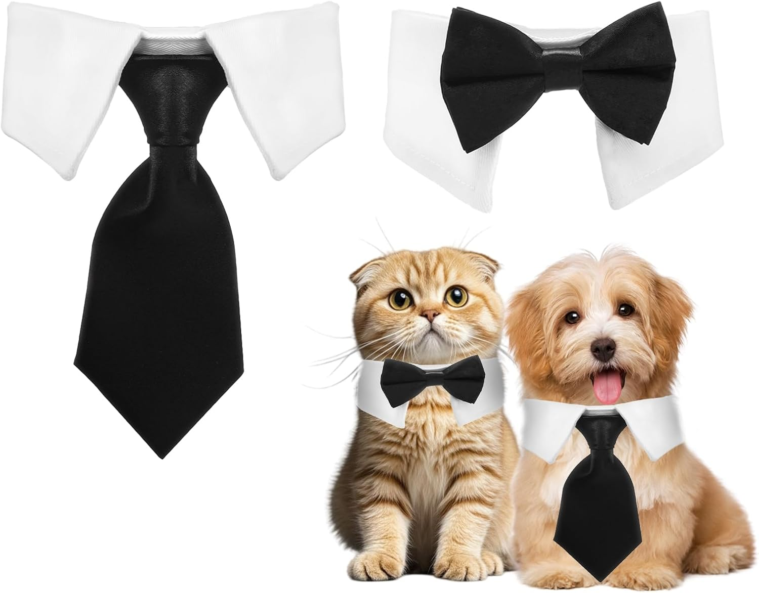 2 Pack Dog Cat Tuxedo Collar Cute Tux Puppies Dog Bowtie Cat Bow Tie Tux Collar Adjustable Formal Pet Cats Necktie for Dogs Cats Birthday Wedding Costumes image number 6