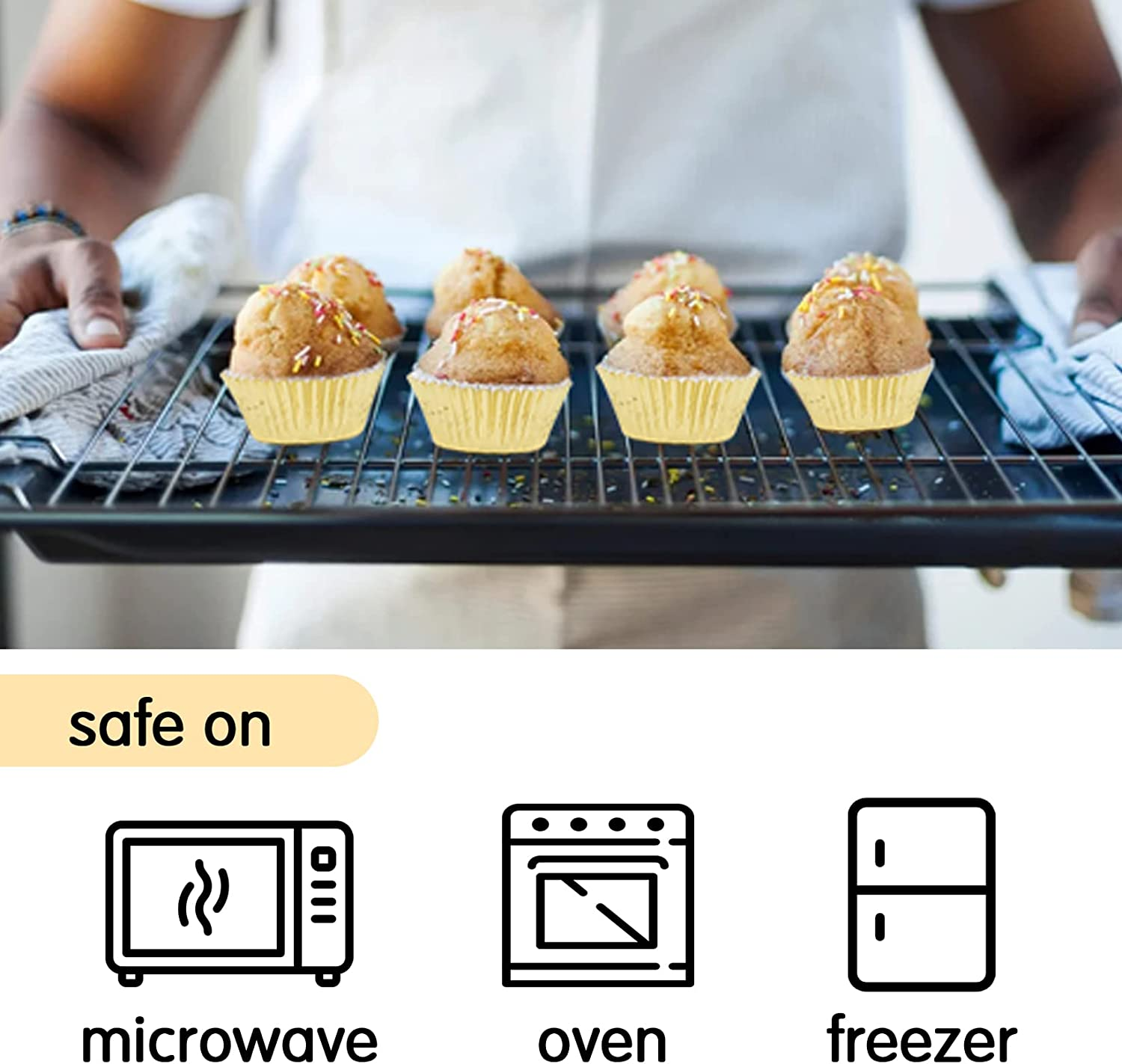 Gold Cupcake Liners, Muffin Liners for Baking, 200 Pcs Greaseproof Cupcake Liners, Standard Size Food Cupcake Papers Baking Cups, Gold Foil Birthday Cupcake Liner for Party image number 6