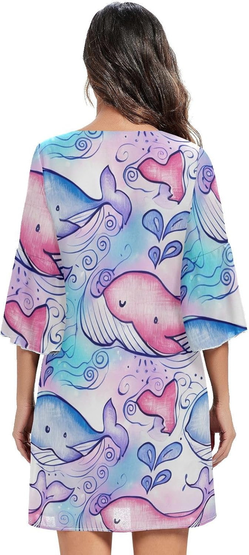 Cute Cartoon Whales Casual V Neck Dress Printed Line Maternity Dress S-XXL image number 2