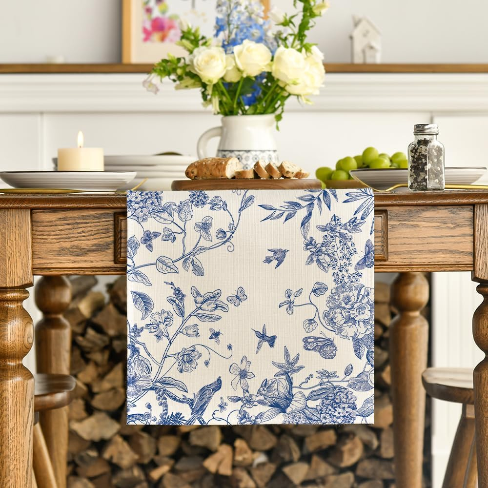 Artoid Mode Monochrome Sketch Birds and Flowers Summer Table Runner, Seasonal Spring Fall Kitchen Dining Table Decoration for Home Party Decor 33 X 183 Cm image number 2