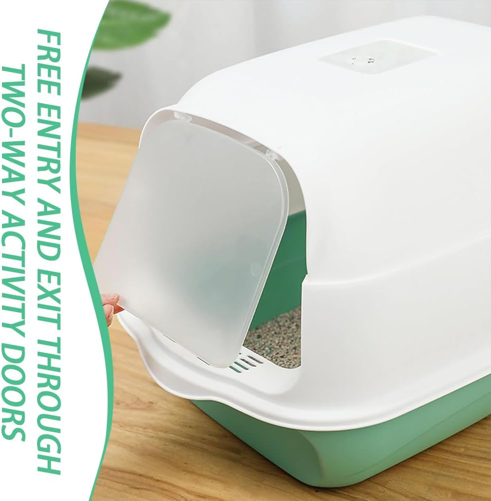 Cat Litter Box, Enclosed and Covered Cat Toilet,Portable Removable Cat Litter Tray,Nti-Splashing Cat Toilet,For Kittens for Small and Medium Cats, (Grey/Green) (Green)