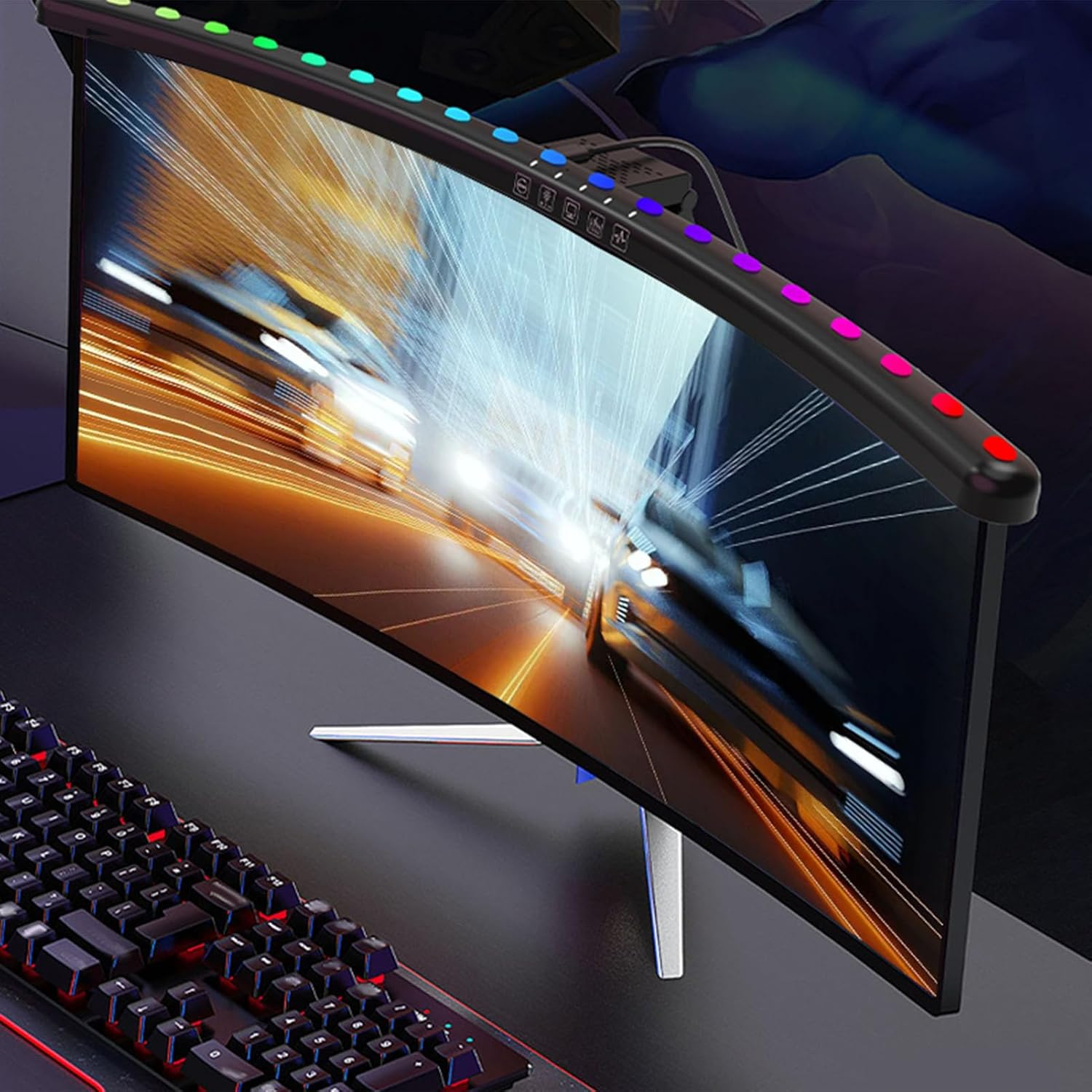 2 in 1 Monitor Light Bar,Rgb Computer Monitor Lamp Screen Lamp Monitor Light Bar Light Source Voice Activated Musical Rhythm Eye Caring LED Gaming Lamp Curved Computer Monitor image number 6