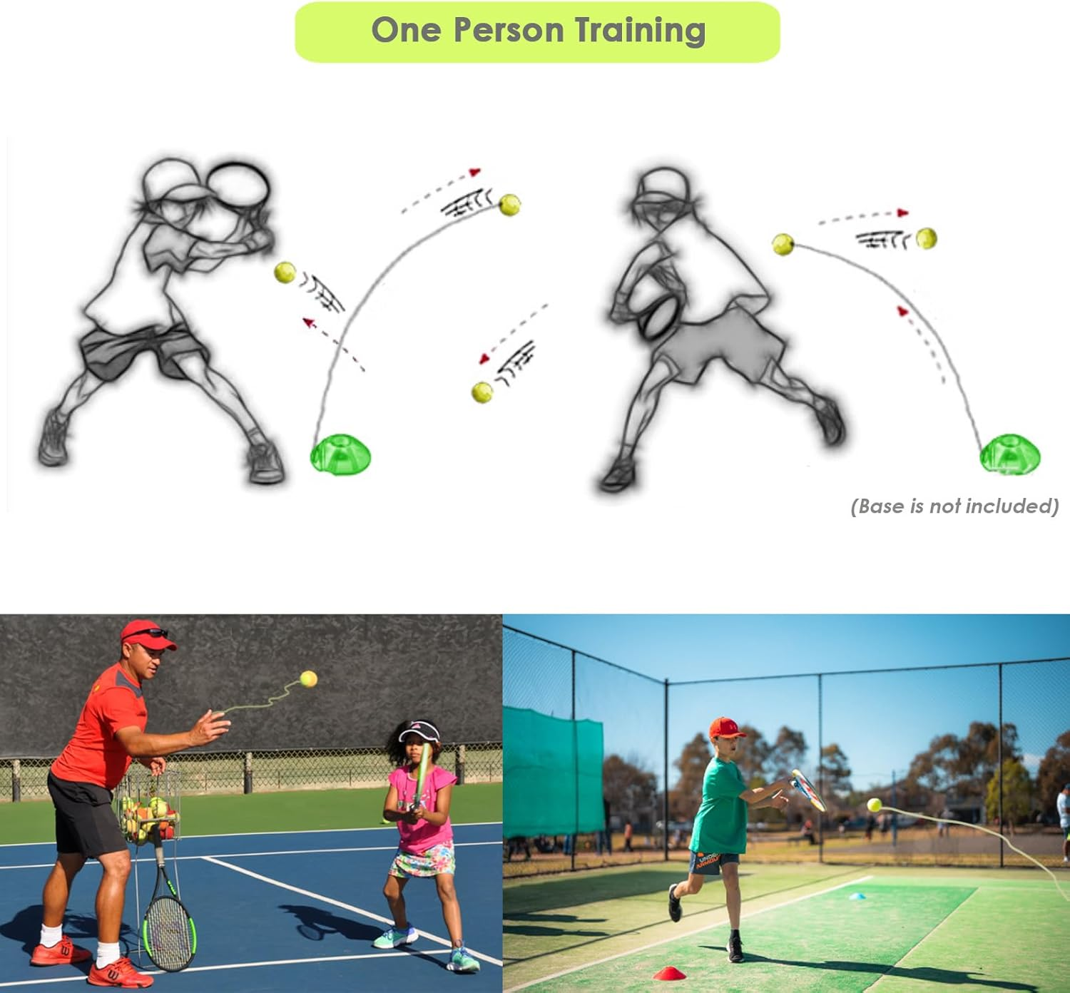 4 X Tennis Trainer Balls with Elastic Band Rebound, Single Solo One Person Practice Training Tool image number 4